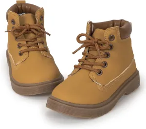 Kannior Boys Hiking Snow Boots Little Kid High Top Dress Shoes Toddler Lace Up Non-Slip Texture Sole Loafer Ankle Flats PU Leather Classic Casual Walking Work Boot(Toddler/Little Kid)