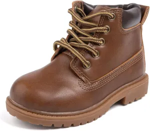 Kannior Boys Hiking Snow Boots Little Kid High Top Dress Shoes Toddler Lace Up Non-Slip Texture Sole Loafer Ankle Flats PU Leather Classic Casual Walking Work Boot(Toddler/Little Kid)