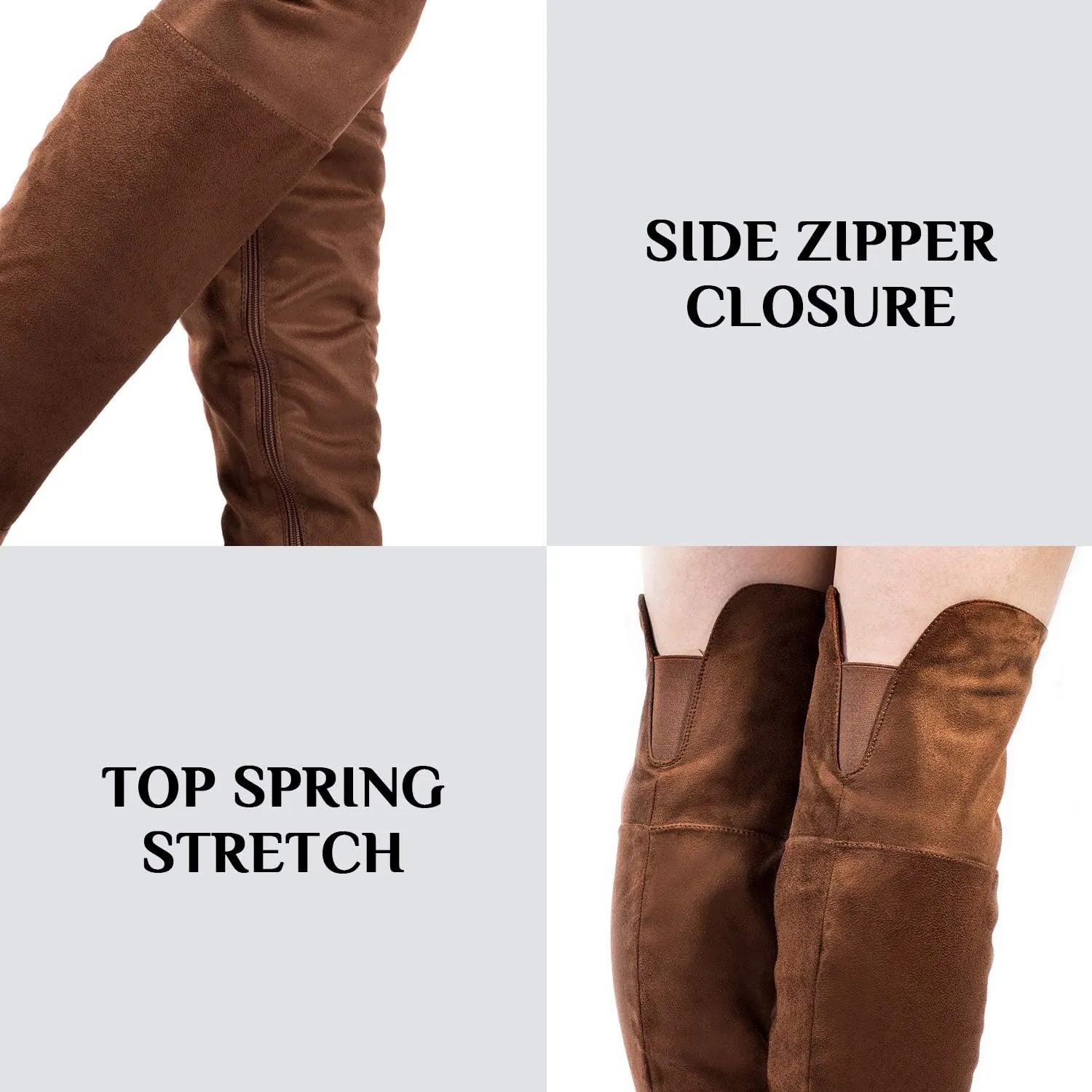 Katliu Women's Knee High Suede Chunky Heel Dressy Over the Knee Side Zipper Winter Long Boots