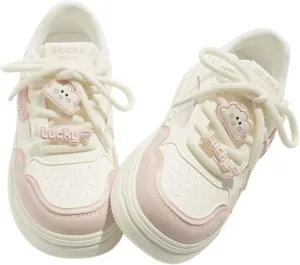 Kawaii Chunky Sole Platform Sneakers for Women - Soft Pastel Color Block Design, Ultra-Comfortable Walking Shoes