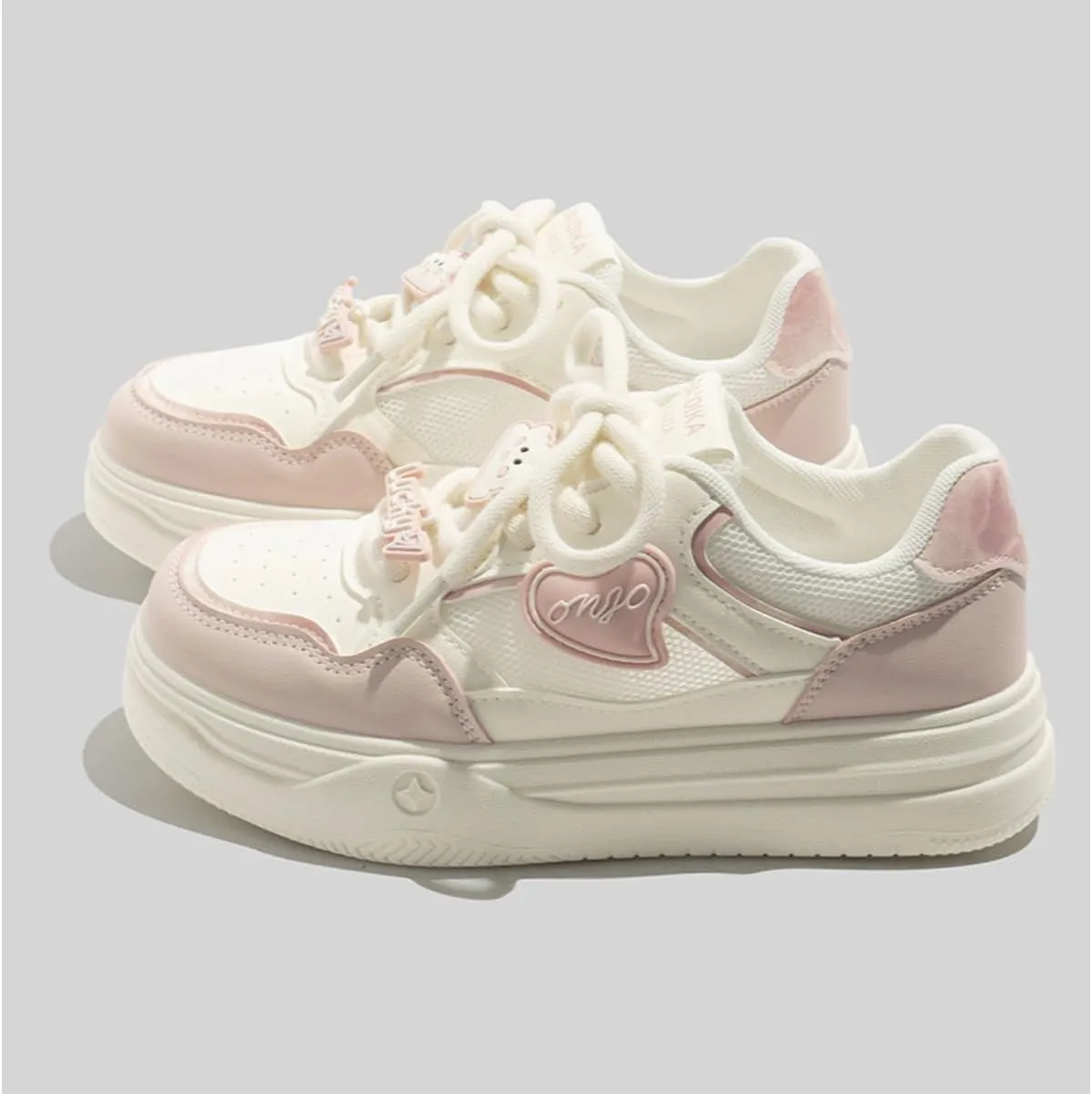 Kawaii Chunky Sole Platform Sneakers for Women - Soft Pastel Color Block Design, Ultra-Comfortable Walking Shoes