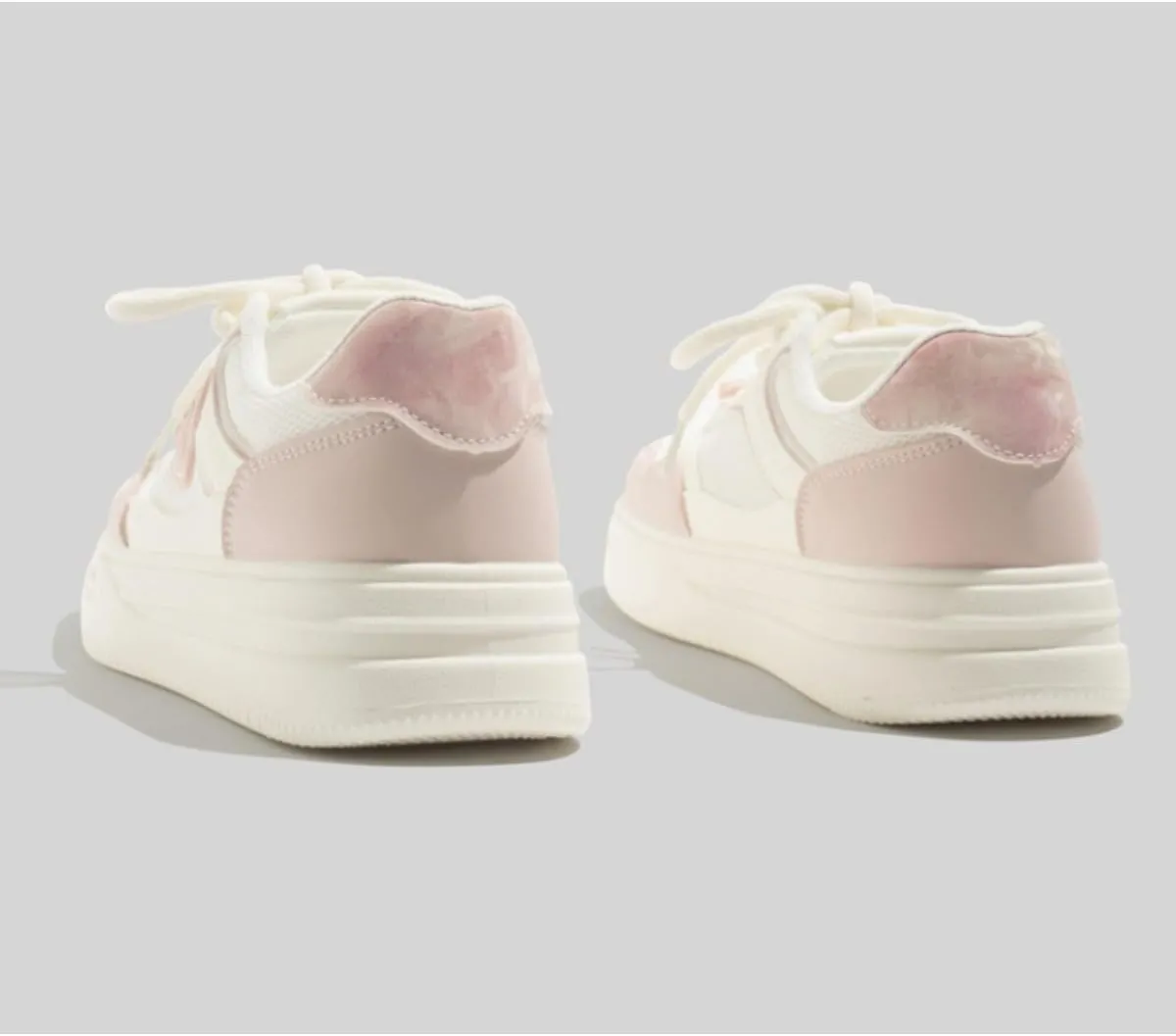 Kawaii Chunky Sole Platform Sneakers for Women - Soft Pastel Color Block Design, Ultra-Comfortable Walking Shoes