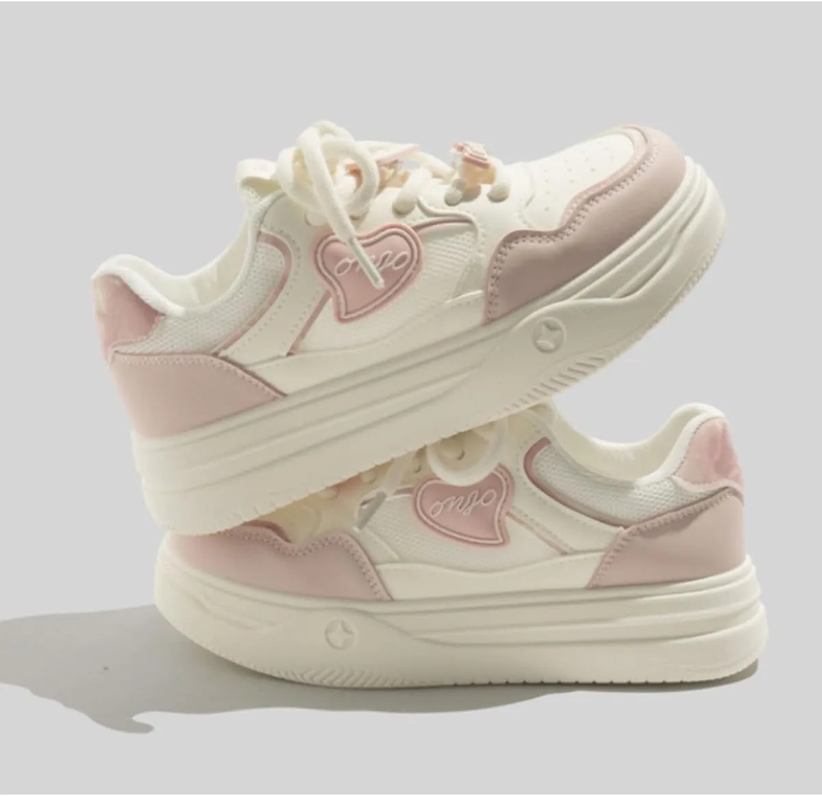 Kawaii Chunky Sole Platform Sneakers for Women - Soft Pastel Color Block Design, Ultra-Comfortable Walking Shoes