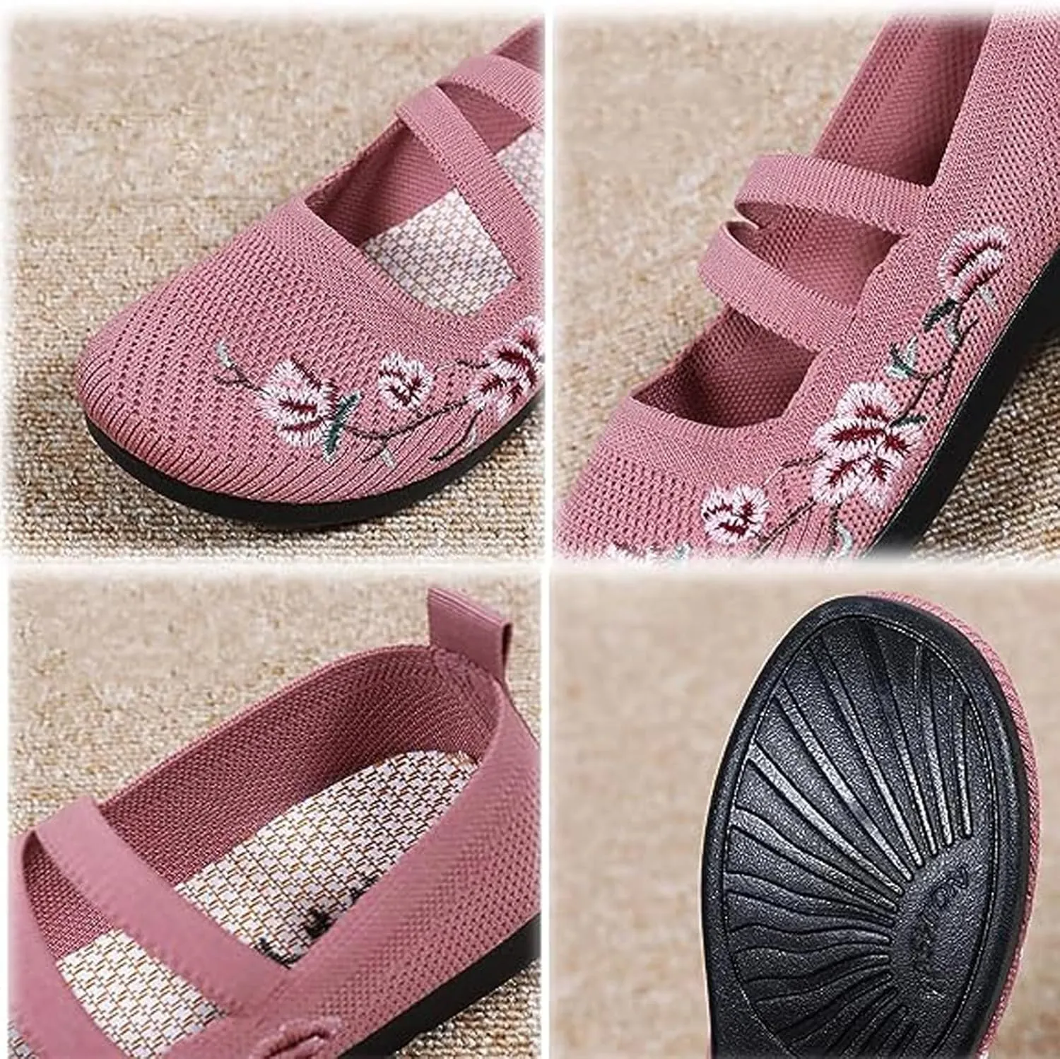 KCTRFSJ Women's Knit Embroidery Slip-on Casual Loafers,Fashion Comfortable Mesh Bohemia Flats Walking Beach Shoes,Lightweight Breathable Non-Slip Mary Jane Shoes