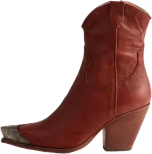 keleimusi Women's Western Cowgirl Ankle Boots Stacked Block Heel Cowboy Booties Steel Toe Heeled Short Cowboy Boots Side Zipper Western Booties for Women