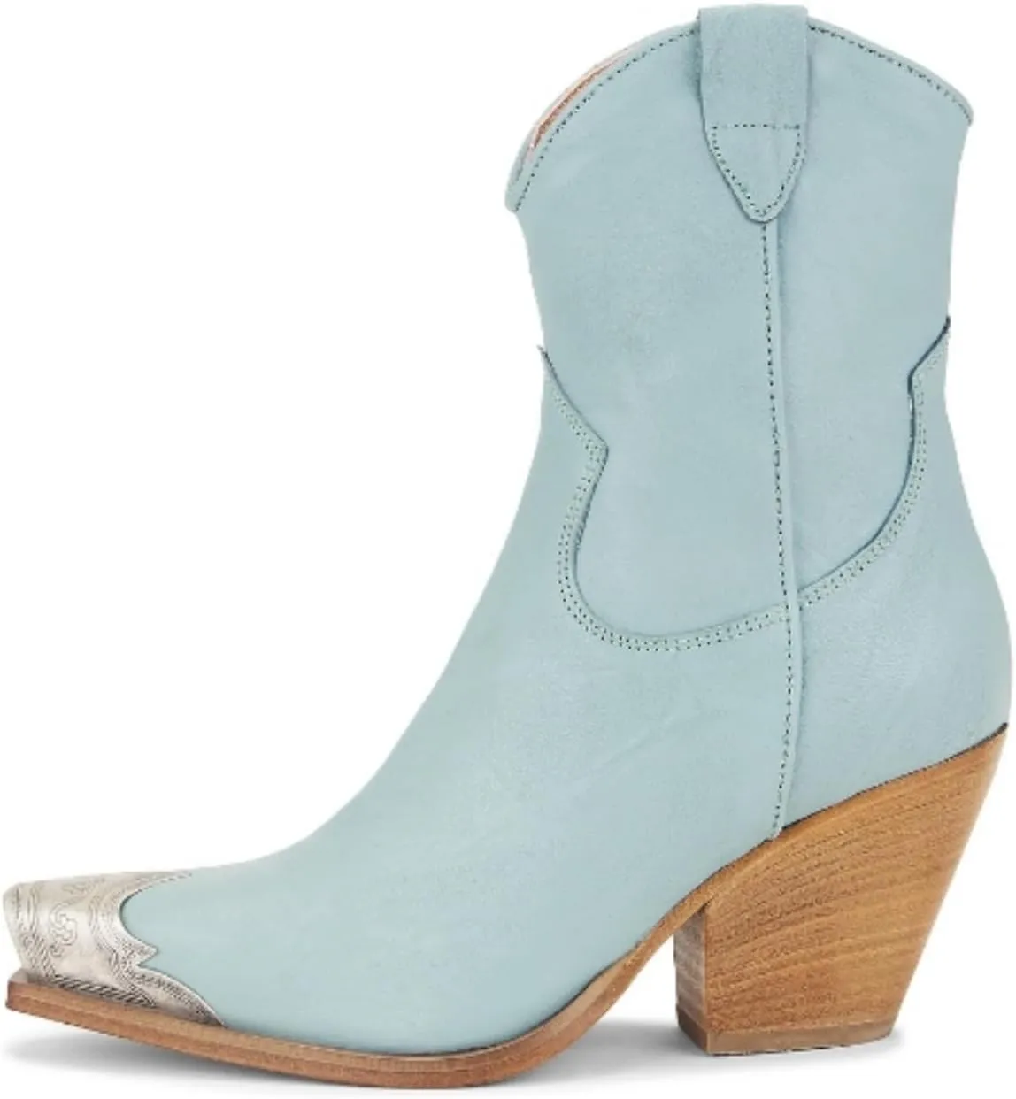 keleimusi Women's Western Cowgirl Ankle Boots Stacked Block Heel Cowboy Booties Steel Toe Heeled Short Cowboy Boots Side Zipper Western Booties for Women