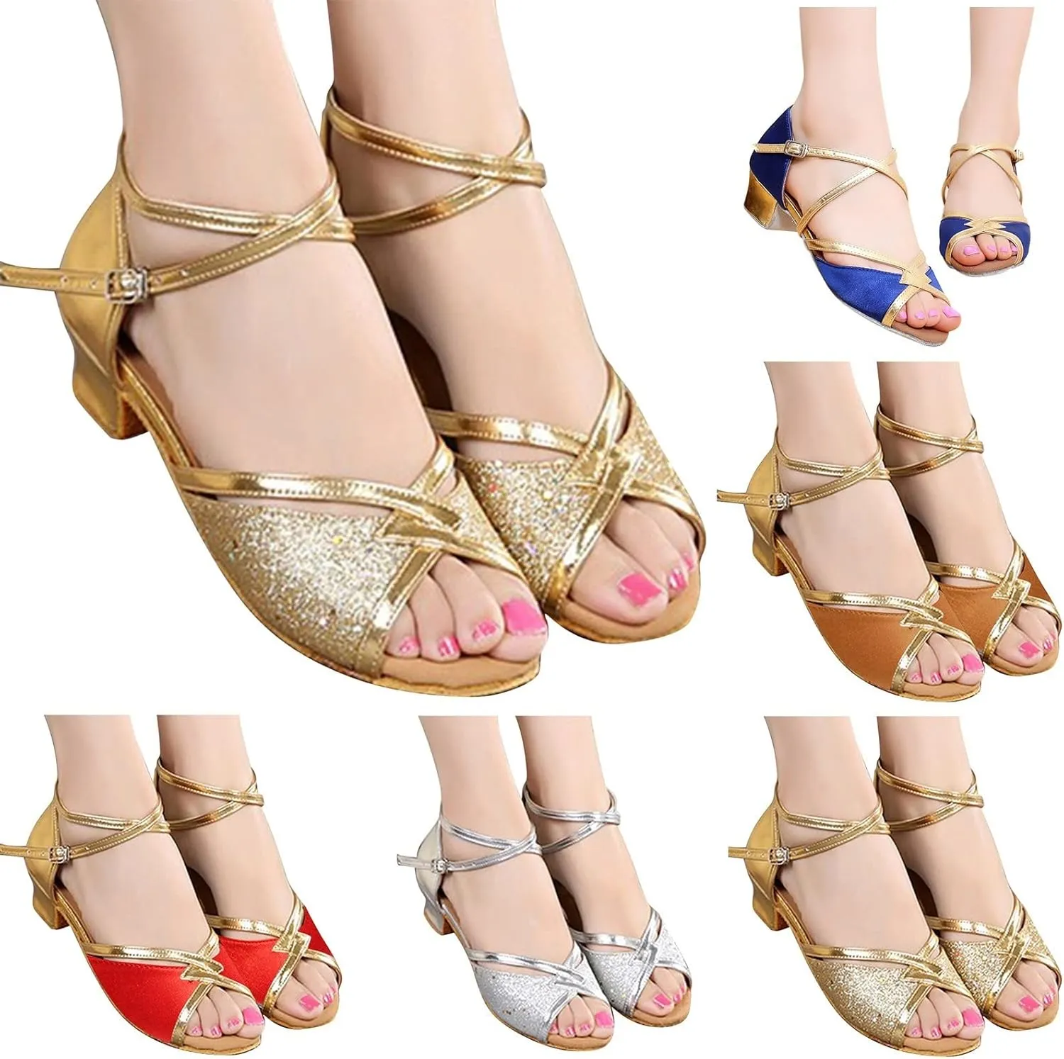 Kids Girl Satin Latin Dance Shoes Ballroom Performance Dance Shoes Adjustable High Heels Shoe