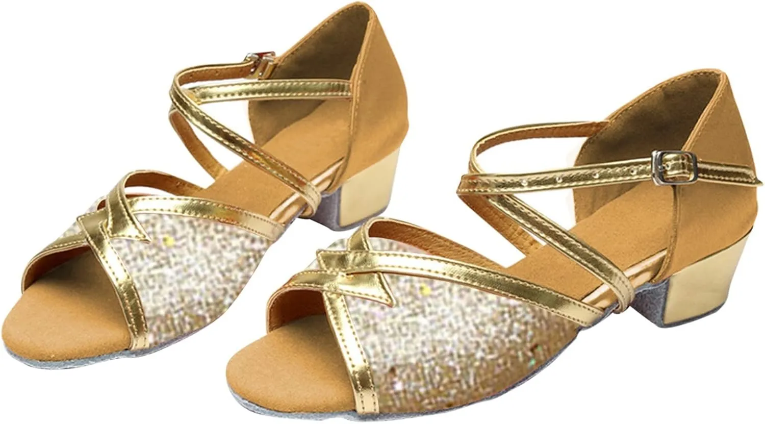 Kids Girl Satin Latin Dance Shoes Ballroom Performance Dance Shoes Adjustable High Heels Shoe
