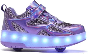 Kids Shoes with Double Wheels - Upgraded Kids Roller Shoes for Gifts, Retractable Wheels Skateboarding Shoes for Kids Sneakers Light Up Rechargeable for Birthday Party Gift
