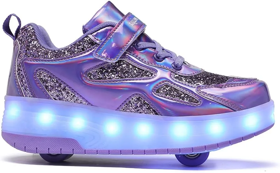 Kids Shoes with Double Wheels - Upgraded Kids Roller Shoes for Gifts, Retractable Wheels Skateboarding Shoes for Kids Sneakers Light Up Rechargeable for Birthday Party Gift