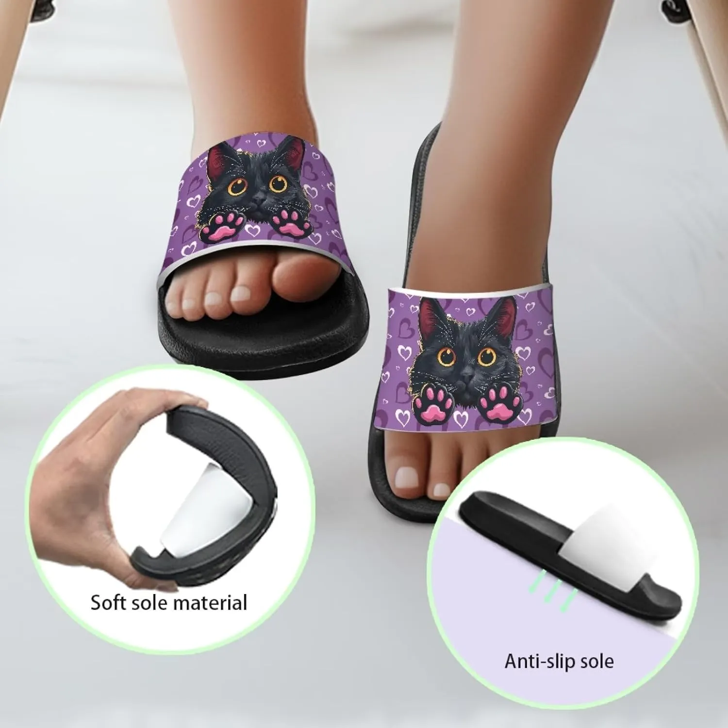 Kids Slide Sandals Cat Themed Anti-Slip Girls Boys Sandals for Beach