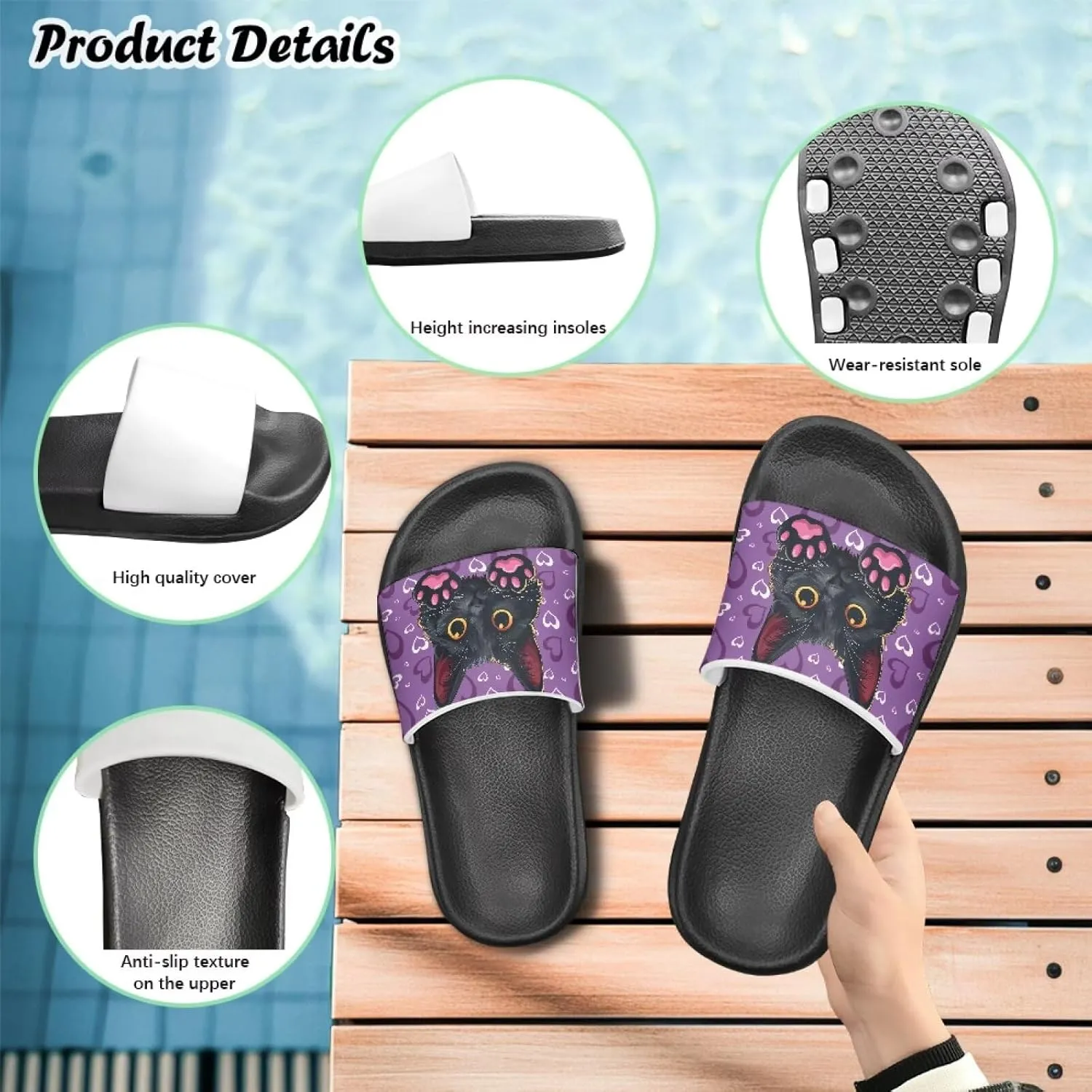 Kids Slide Sandals Cat Themed Anti-Slip Girls Boys Sandals for Beach