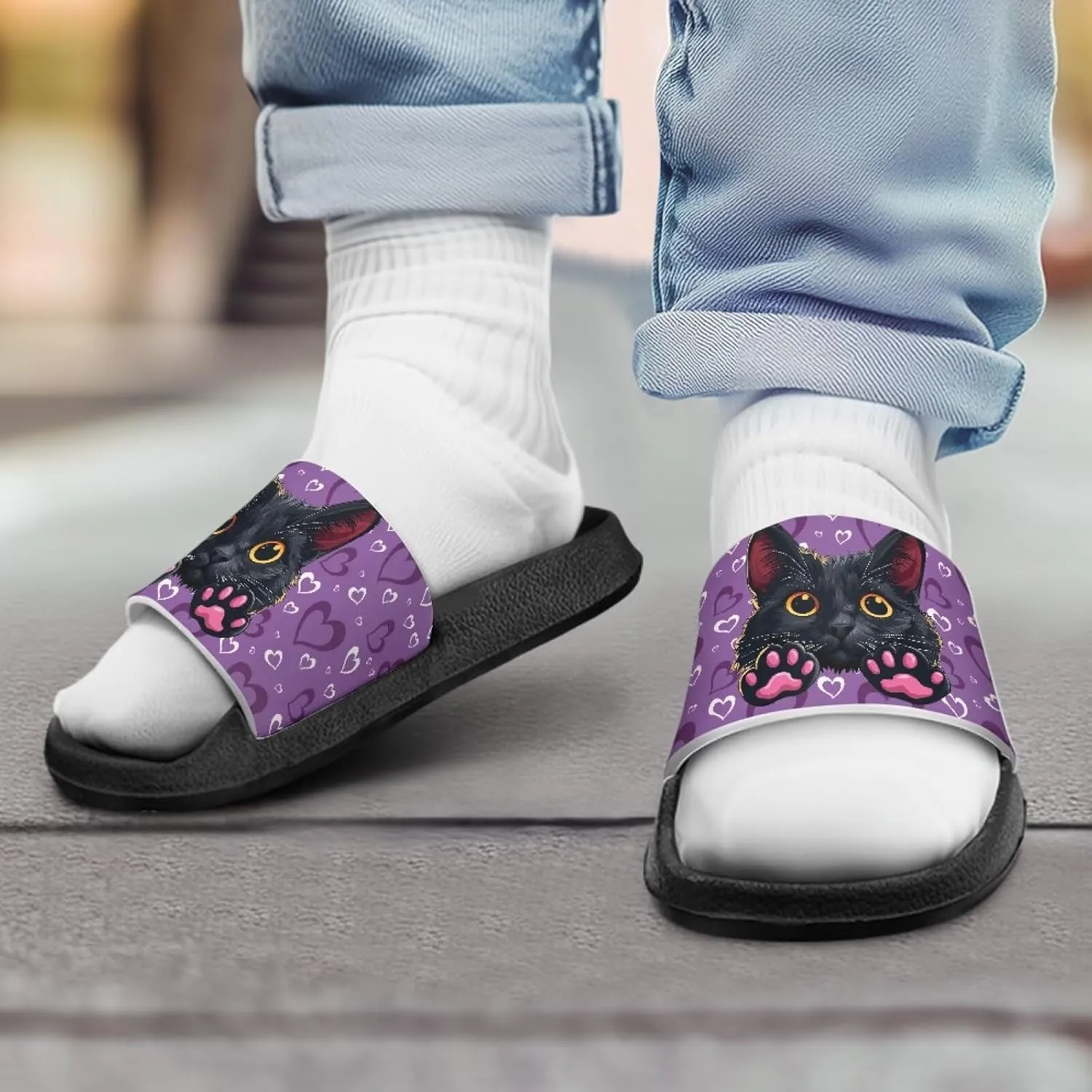Kids Slide Sandals Cat Themed Anti-Slip Girls Boys Sandals for Beach