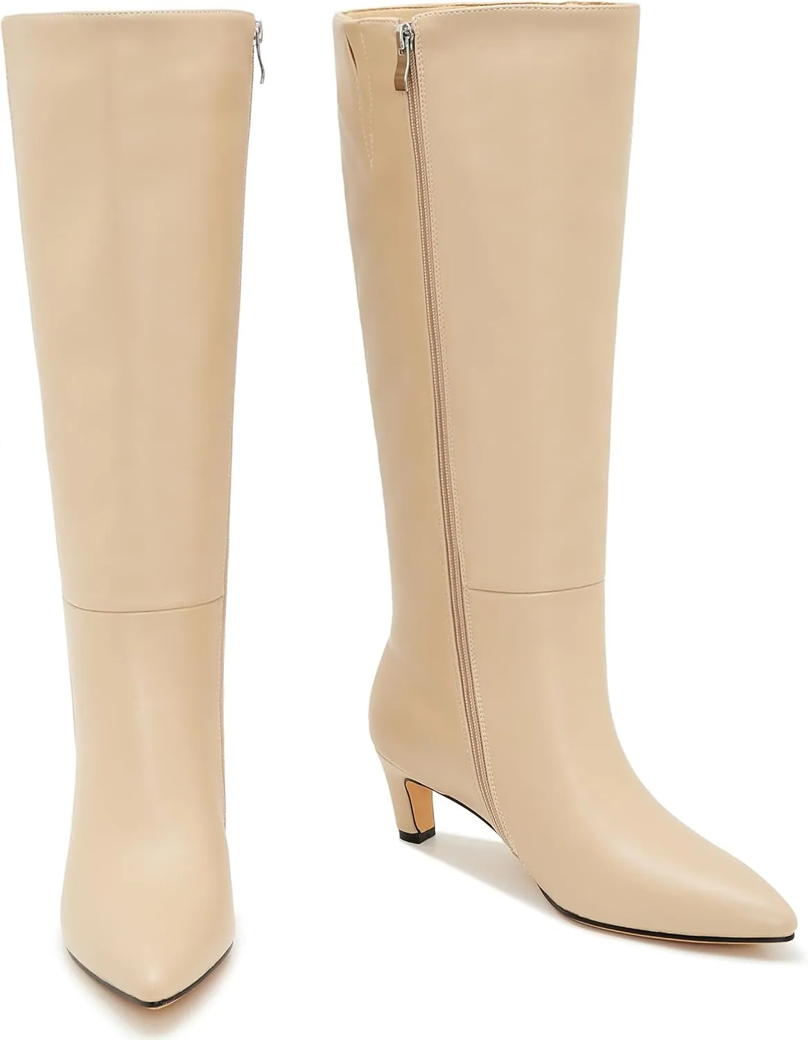 Kitten Heel Boots For Women Knee High Boots Low Heels Wide Calf Pointed Toe Stiletto