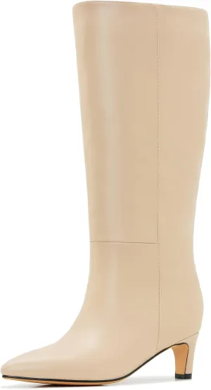 Kitten Heel Boots For Women Knee High Boots Low Heels Wide Calf Pointed Toe Stiletto