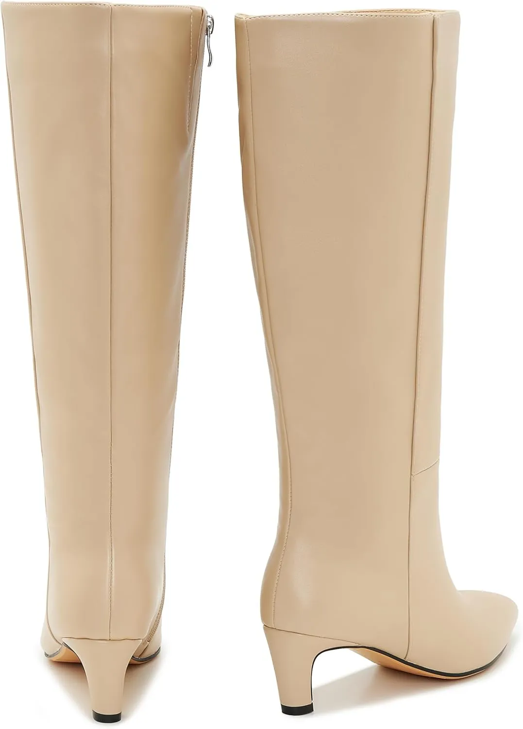 Kitten Heel Boots For Women Knee High Boots Low Heels Wide Calf Pointed Toe Stiletto