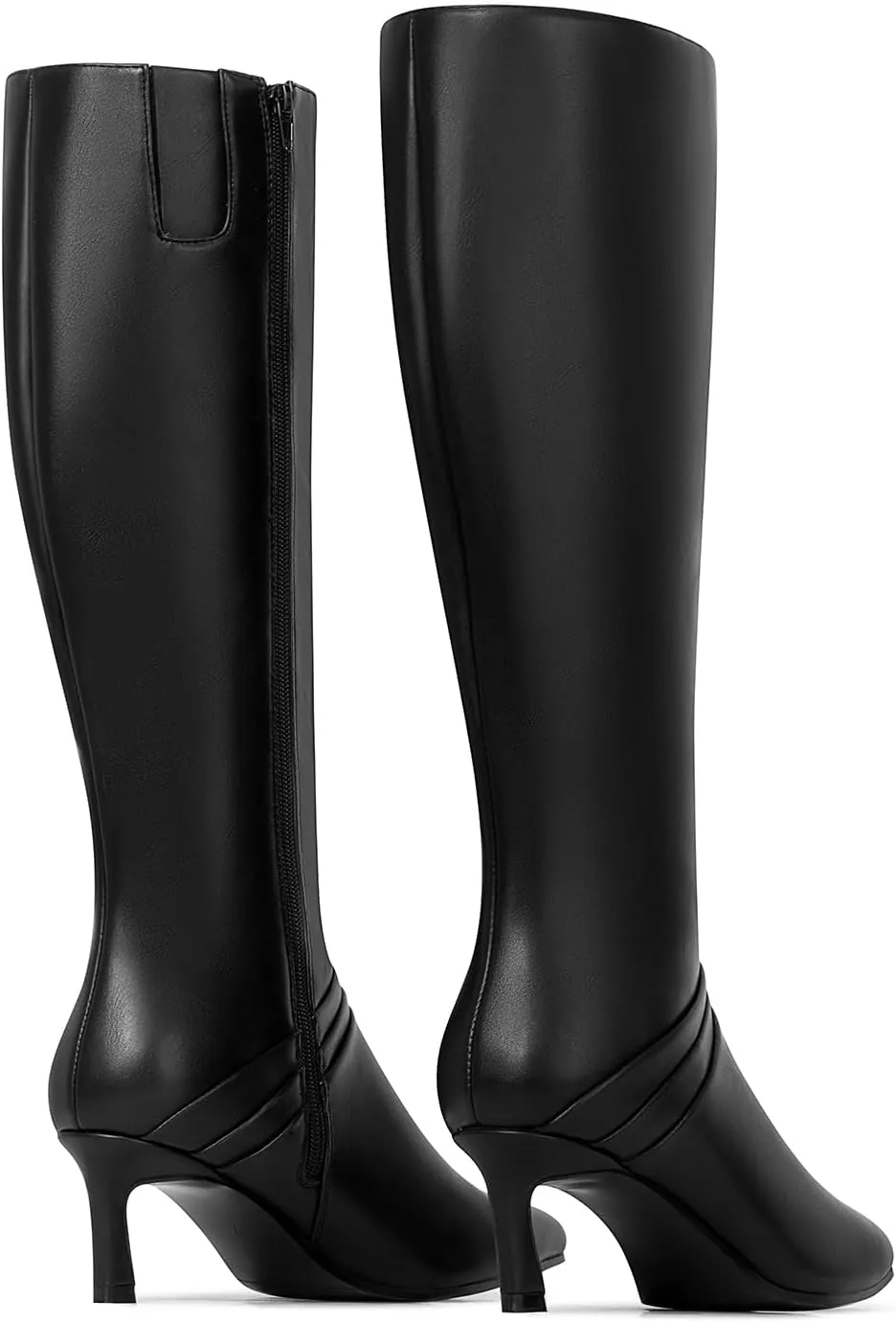 Knee High Boots for Women with Kitten Heel Pointed Toe Side Zipper Design