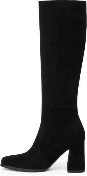Knee High Boots Women Chunky Heel Square Toe Tall Boots Women Heeled Size Zipper Long Boots
