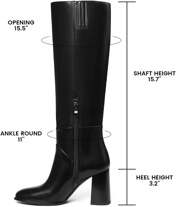 Knee High Boots Women Fall Winter Faux Suede Square Toe Chunky Block Heel Wide Calf Boots Fashion Side Zipper Long Boot