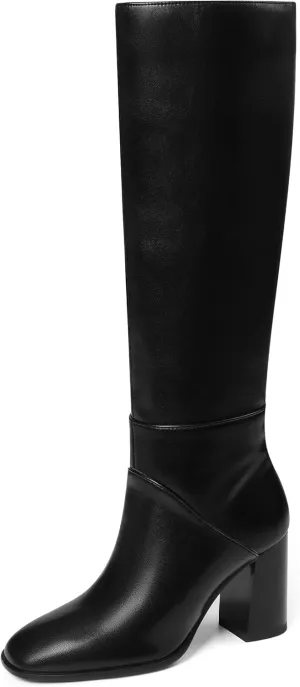 Knee High Boots Women Fall Winter Faux Suede Square Toe Chunky Block Heel Wide Calf Boots Fashion Side Zipper Long Boot