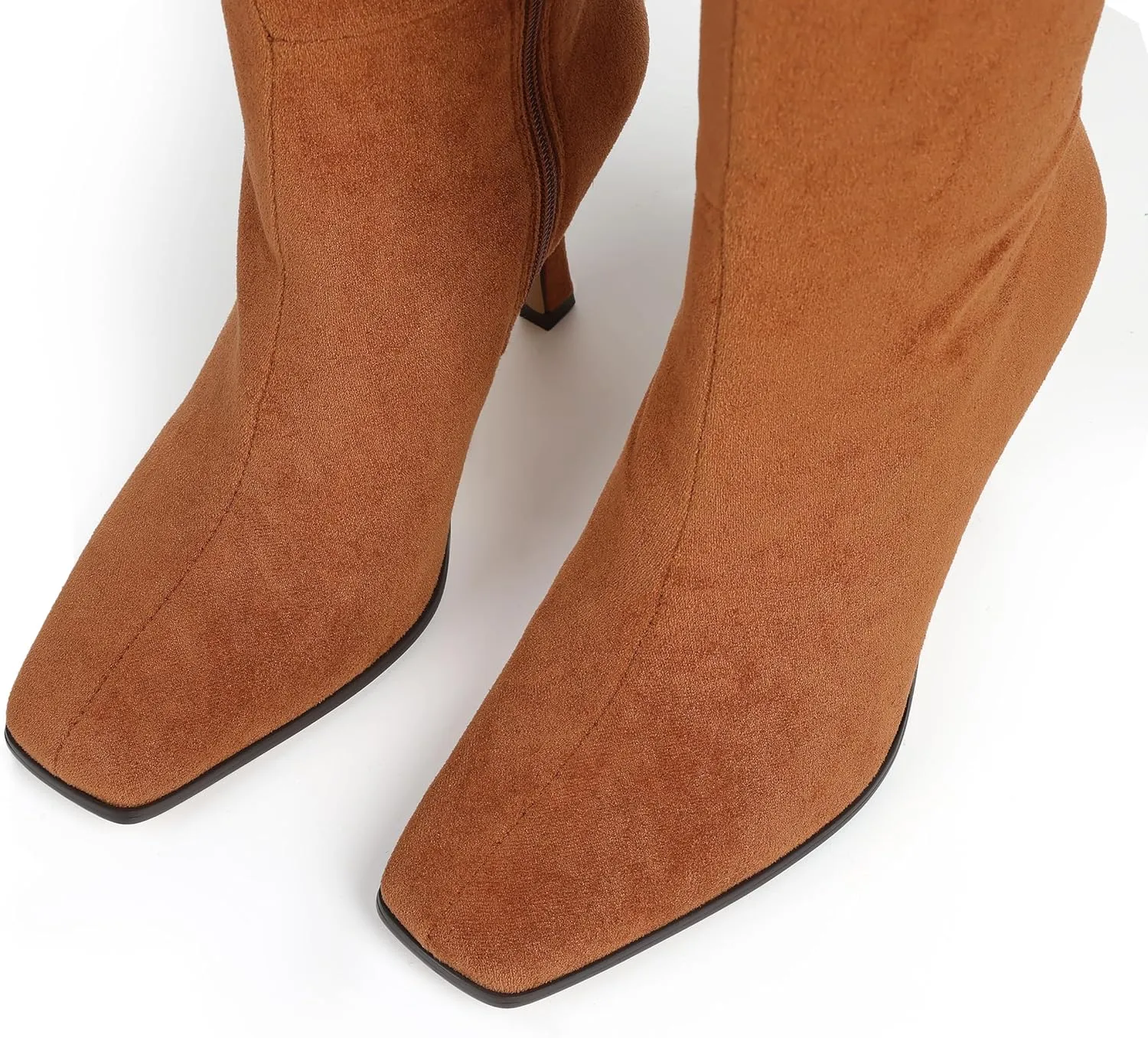 Knee High Boots, Women Thigh High Tall Leather Square Toe 3.74 In Stiletto Heel Sexy Fashion Side Zipper Fall Winter Long Boots