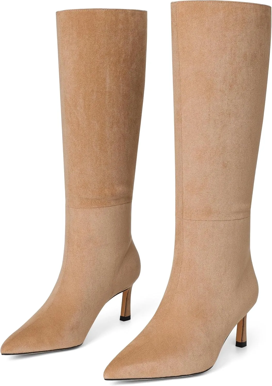 Knee High Boots Womens Wide Calf Kitten Heel Tall Boots Pointed Toe Suede Long Boots Trendy Dress Leather Low Heel High Boots Pull On