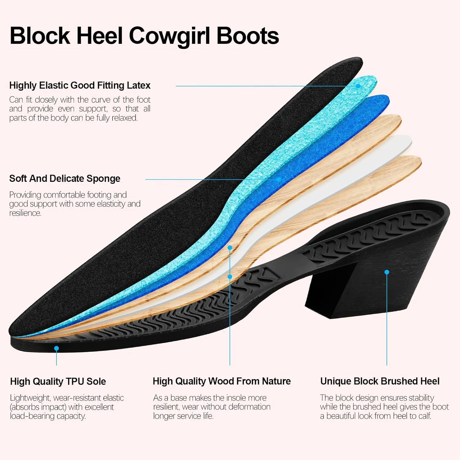 Knee High Embroidered Cowboy Boots Women Wide Calf Boots With Half Zip Western Pointed Toe Cowgirl Boots For Lady Size 7-10