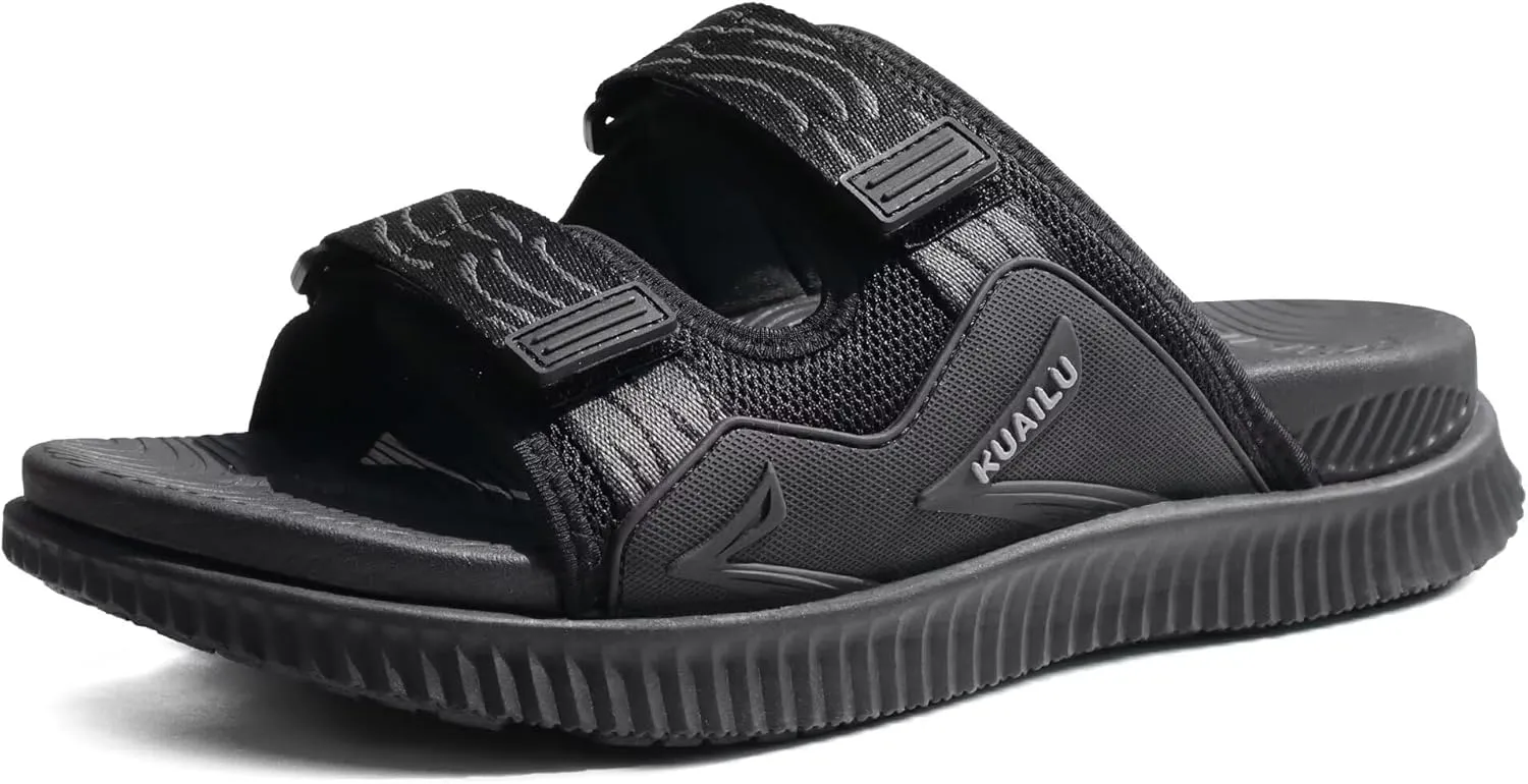 KuaiLu Mens Orthotic Sandals Athletic Thick Cushion Recovery Sport Slides Adjustable Strap Open Toe Walking Sandles With Comfortable Plantar Fasciitis Arch Support