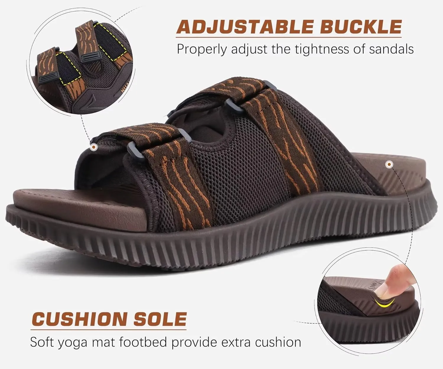 KuaiLu Mens Orthotic Sandals Athletic Thick Cushion Recovery Sport Slides Adjustable Strap Open Toe Walking Sandles With Comfortable Plantar Fasciitis Arch Support