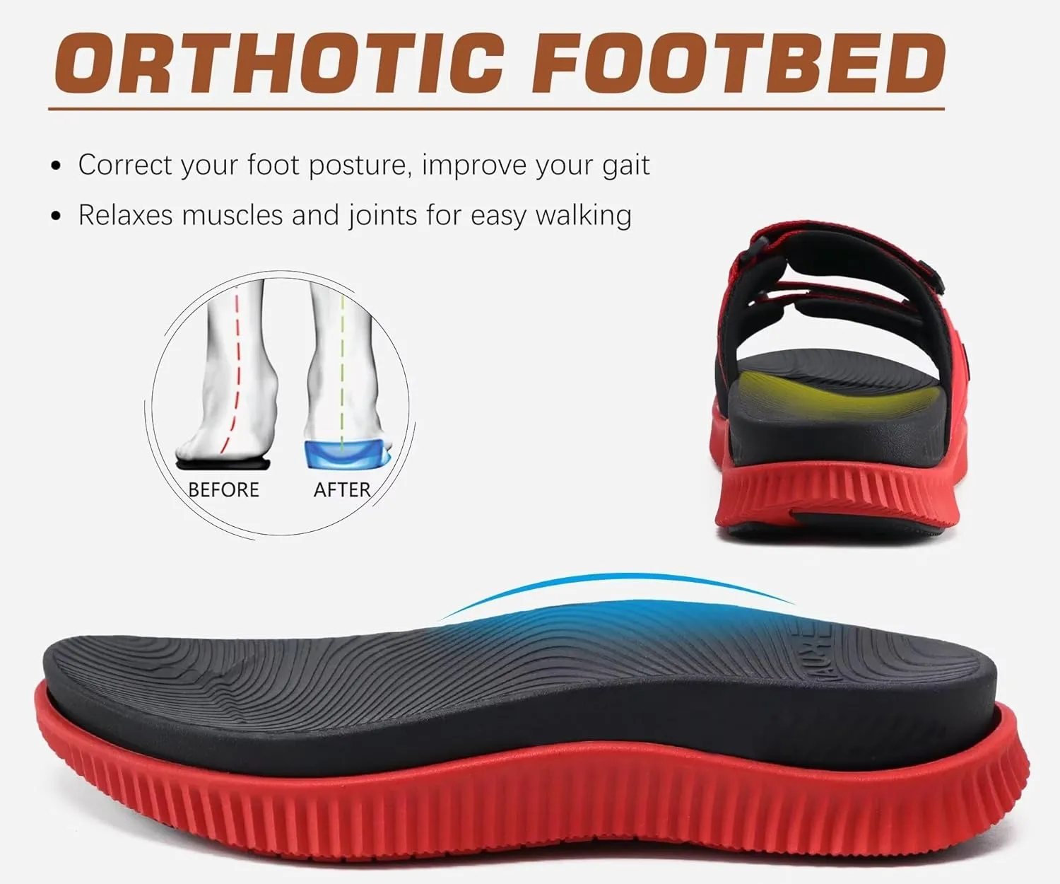 KuaiLu Mens Orthotic Sandals Athletic Thick Cushion Recovery Sport Slides Adjustable Strap Open Toe Walking Sandles With Comfortable Plantar Fasciitis Arch Support