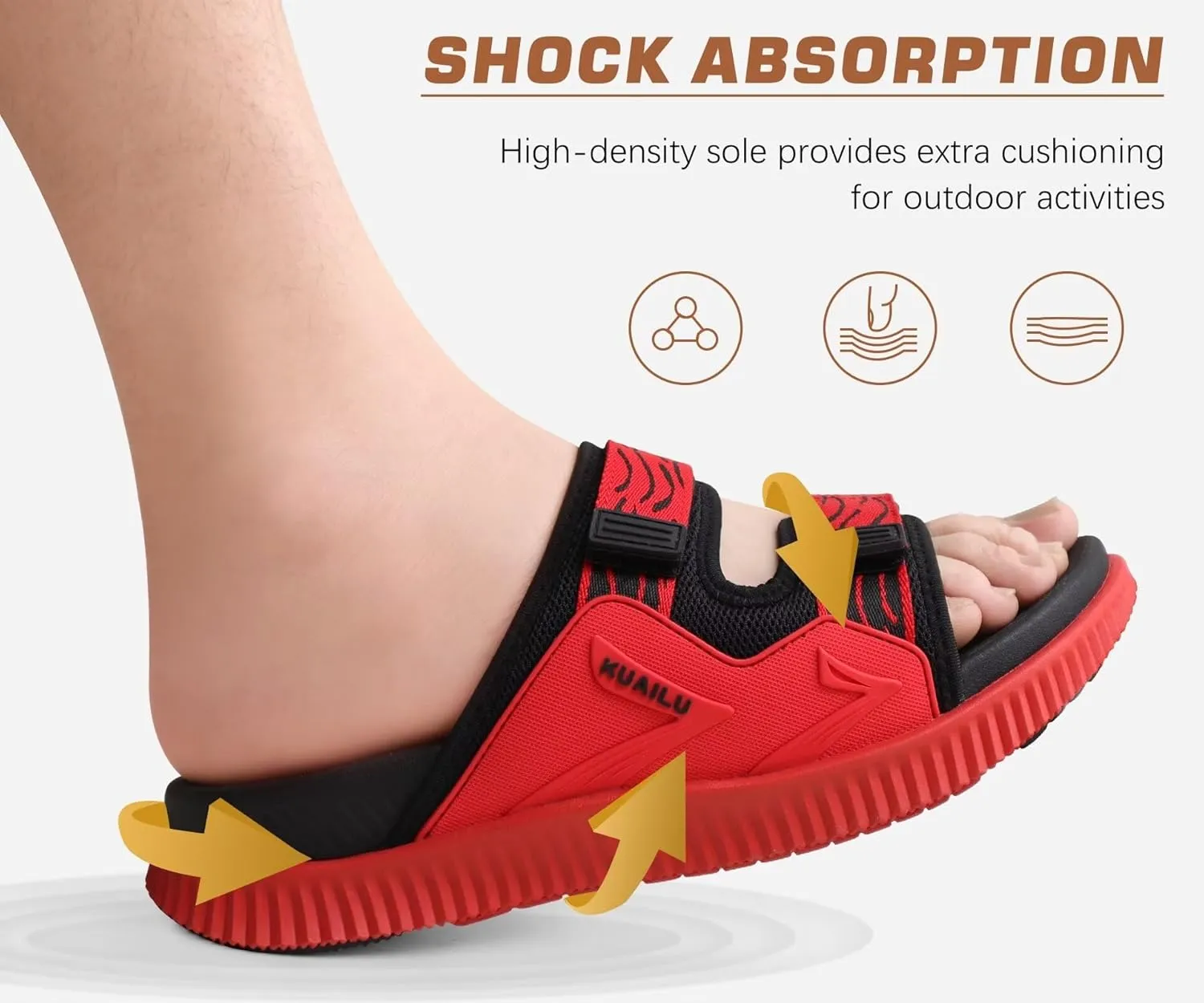 KuaiLu Mens Orthotic Sandals Athletic Thick Cushion Recovery Sport Slides Adjustable Strap Open Toe Walking Sandles With Comfortable Plantar Fasciitis Arch Support