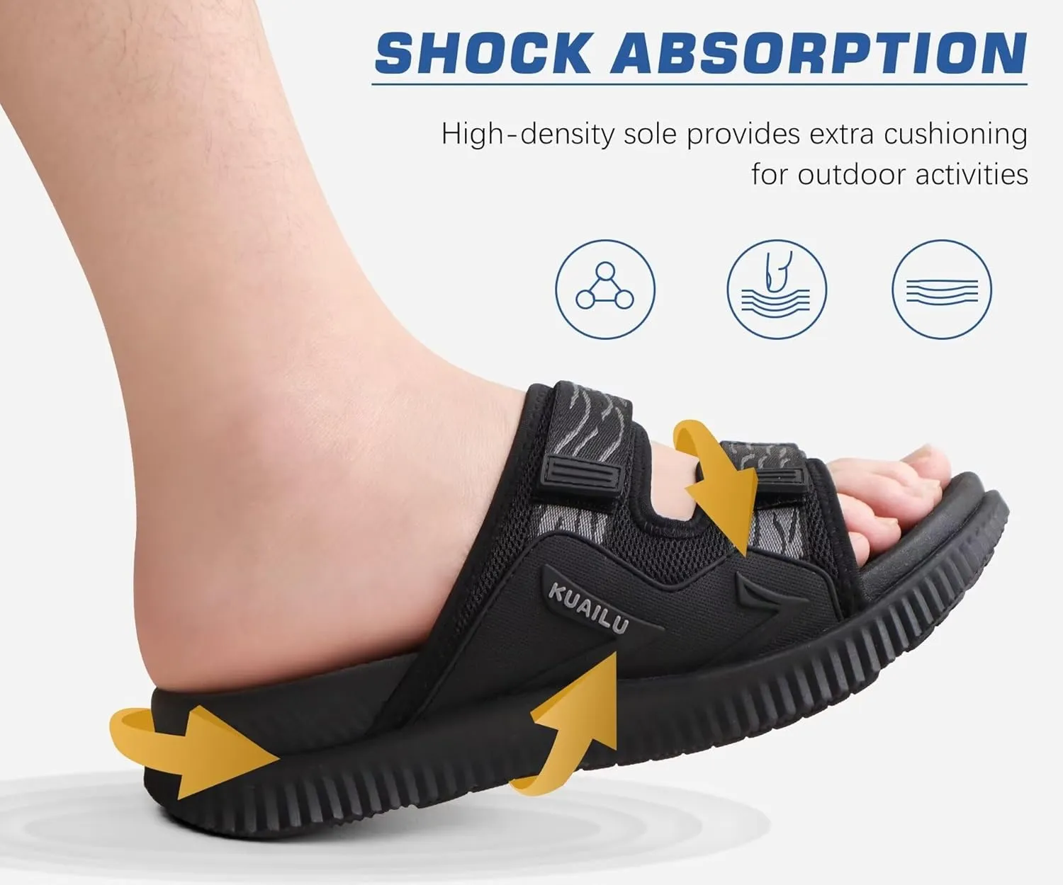 KuaiLu Mens Orthotic Sandals Athletic Thick Cushion Recovery Sport Slides Adjustable Strap Open Toe Walking Sandles With Comfortable Plantar Fasciitis Arch Support