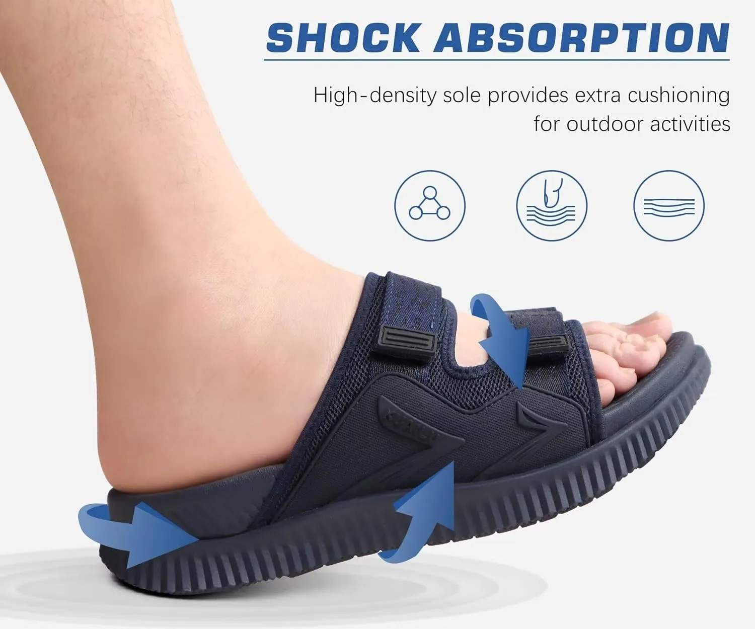KuaiLu Mens Orthotic Sandals Athletic Thick Cushion Recovery Sport Slides Adjustable Strap Open Toe Walking Sandles With Comfortable Plantar Fasciitis Arch Support