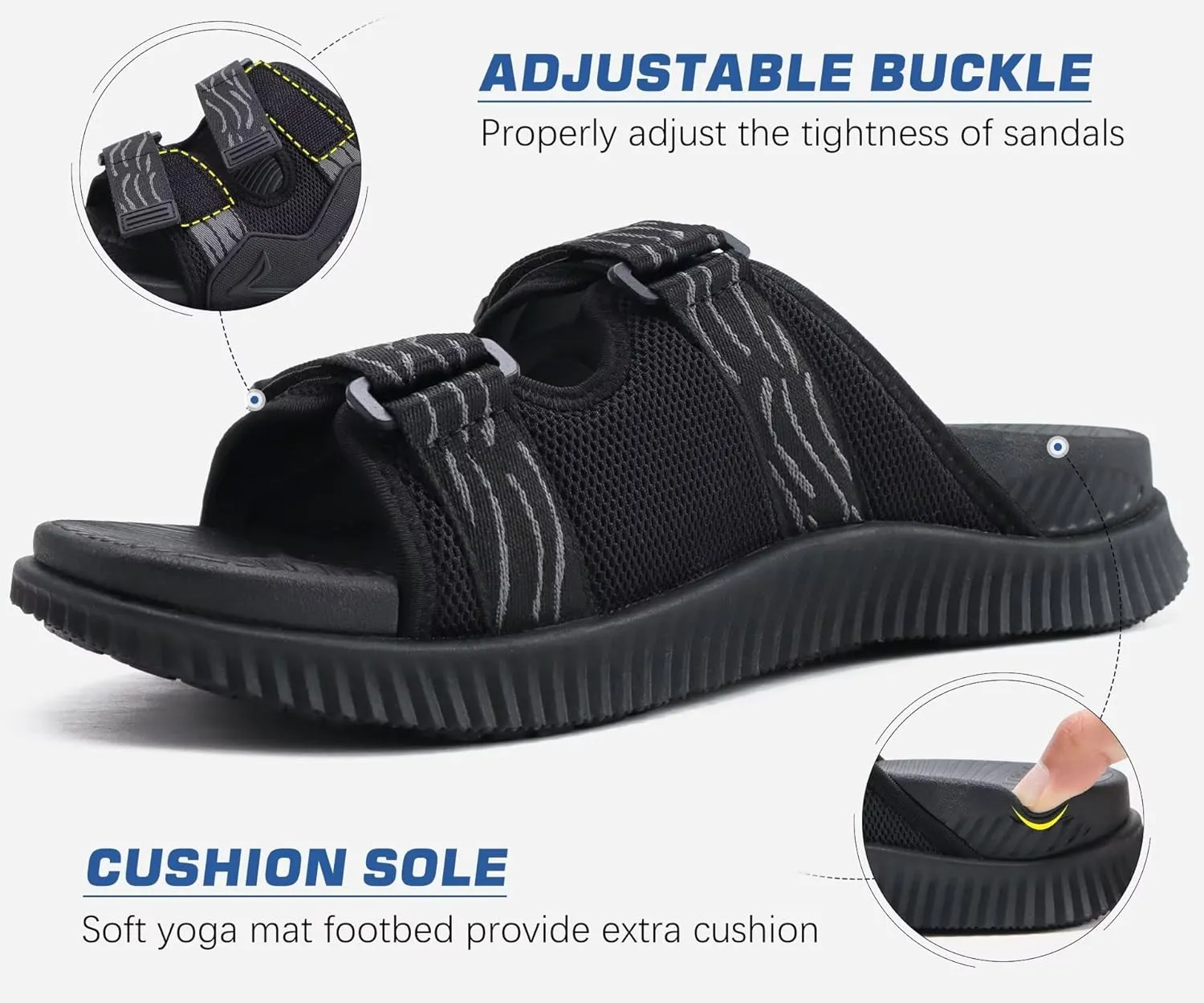 KuaiLu Mens Orthotic Sandals Athletic Thick Cushion Recovery Sport Slides Adjustable Strap Open Toe Walking Sandles With Comfortable Plantar Fasciitis Arch Support