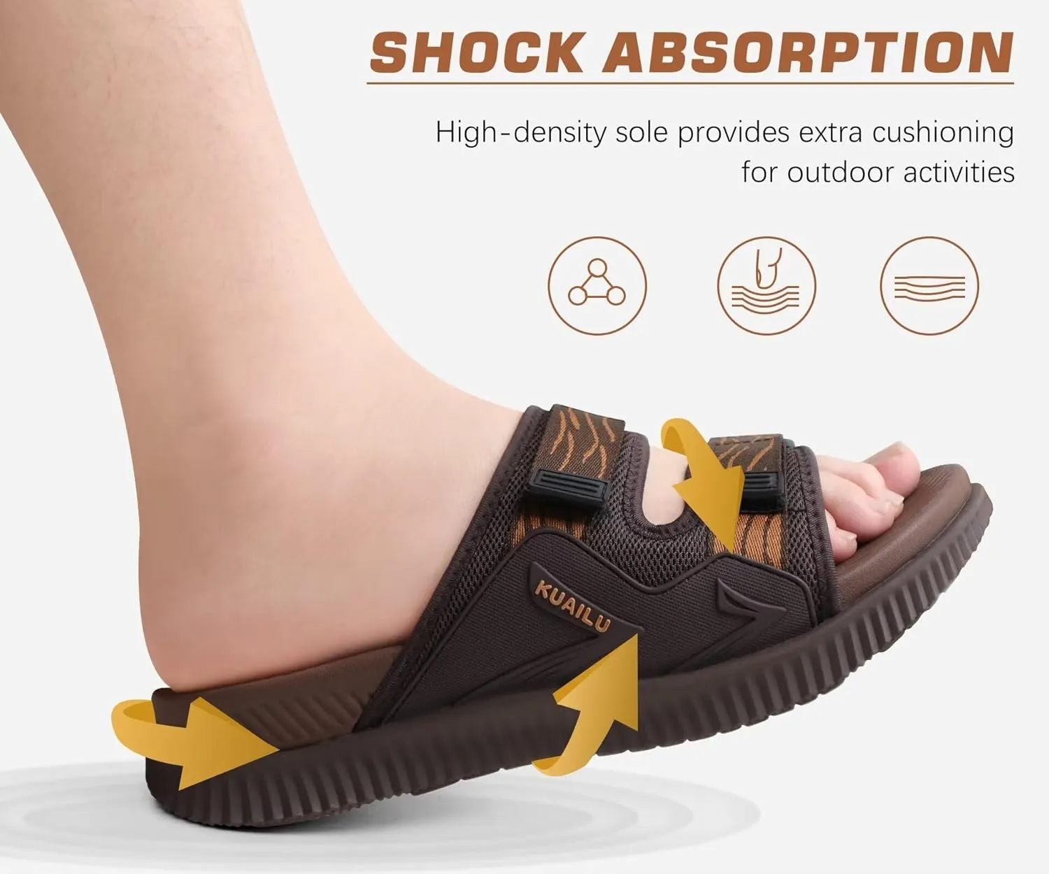 KuaiLu Mens Orthotic Sandals Athletic Thick Cushion Recovery Sport Slides Adjustable Strap Open Toe Walking Sandles With Comfortable Plantar Fasciitis Arch Support