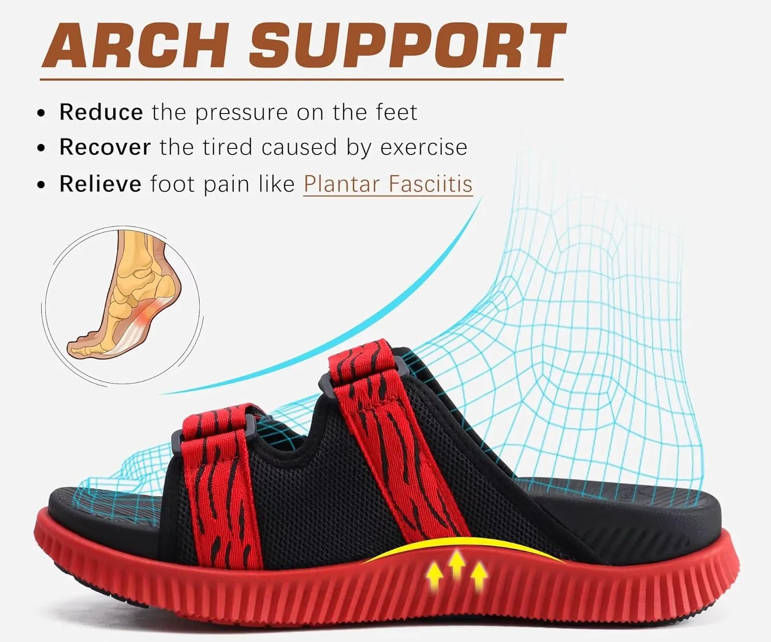 KuaiLu Mens Orthotic Sandals Athletic Thick Cushion Recovery Sport Slides Adjustable Strap Open Toe Walking Sandles With Comfortable Plantar Fasciitis Arch Support
