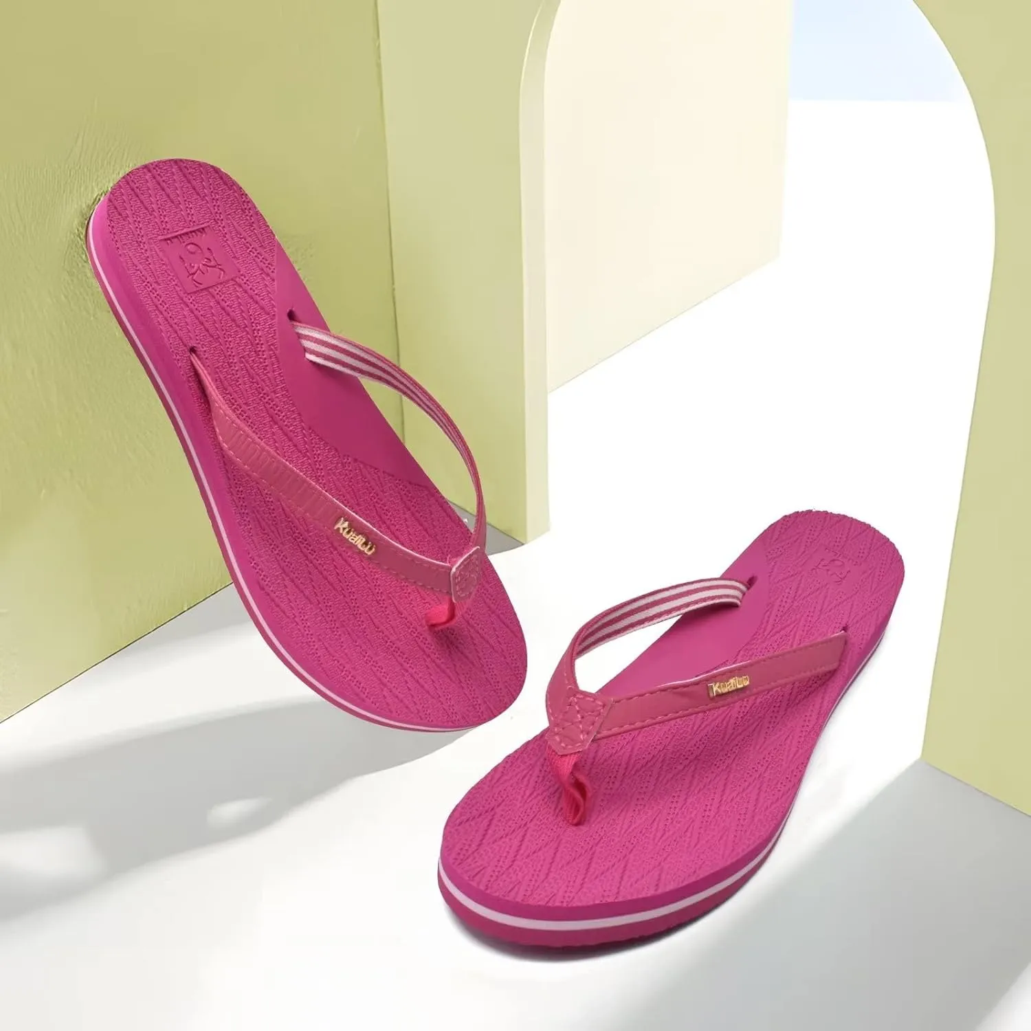 KuaiLu Womens Fashion Flip Flops Ladies Lightweight Summer Beach Yoga Mat Thong Sandals with Comfortable Arch Support