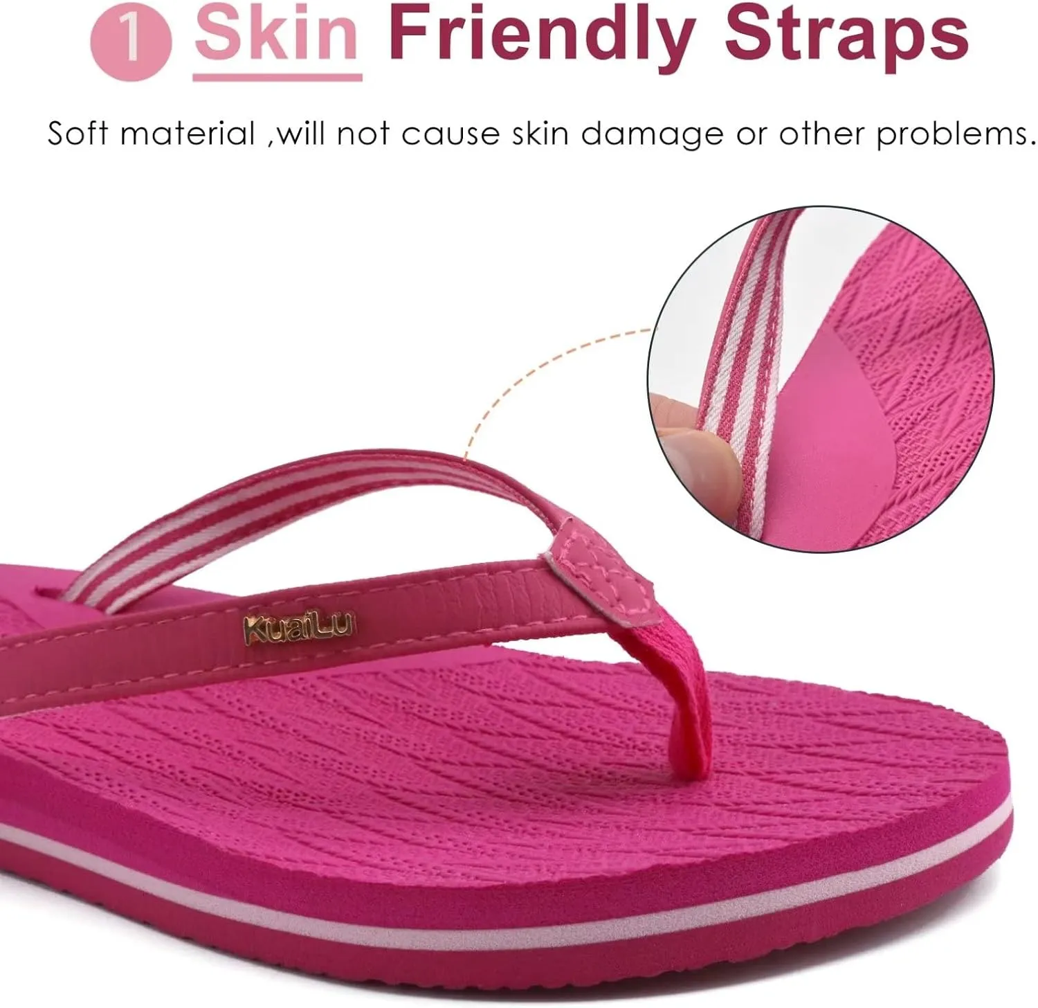 KuaiLu Womens Fashion Flip Flops Ladies Lightweight Summer Beach Yoga Mat Thong Sandals with Comfortable Arch Support