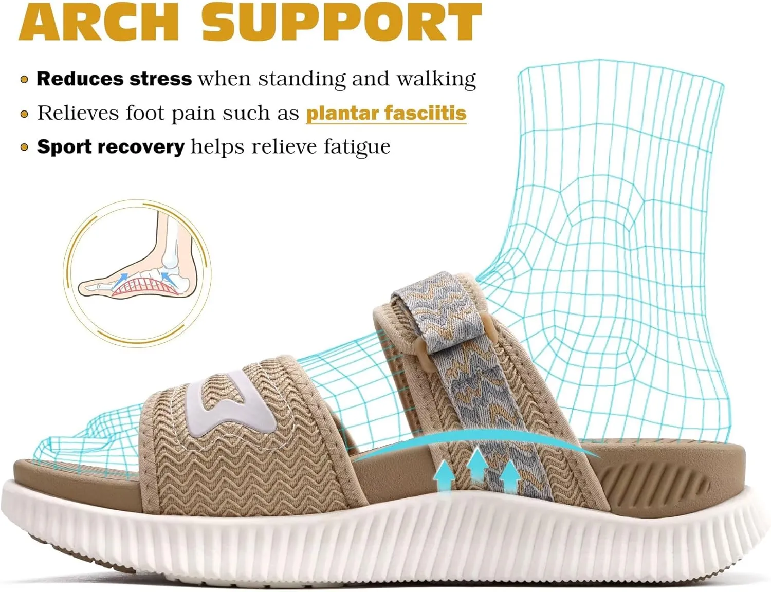 KuaiLu Womens Fashion Orthotic Slides Ladies Athletic Thick Cushion Recovery Sandals Adjustable Strap Slip On Walking Sandles With Comfortable Plantar Fasciitis Arch Support