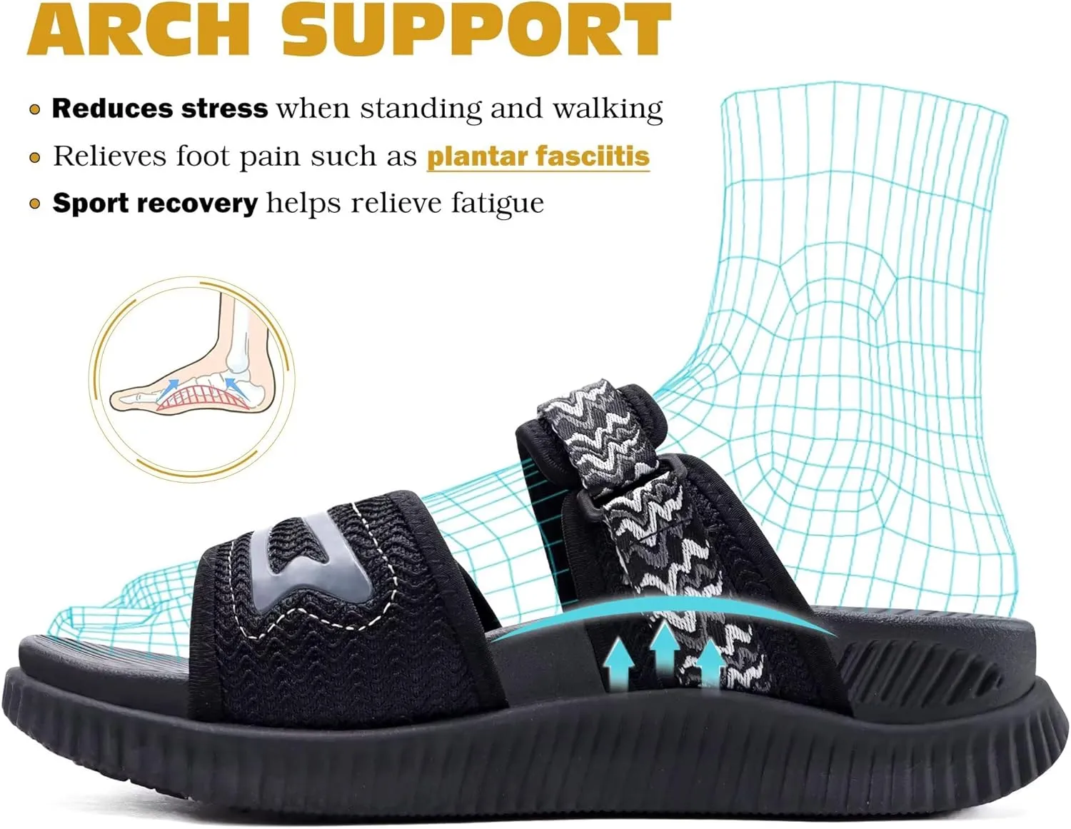 KuaiLu Womens Fashion Orthotic Slides Ladies Athletic Thick Cushion Recovery Sandals Adjustable Strap Slip On Walking Sandles With Comfortable Plantar Fasciitis Arch Support
