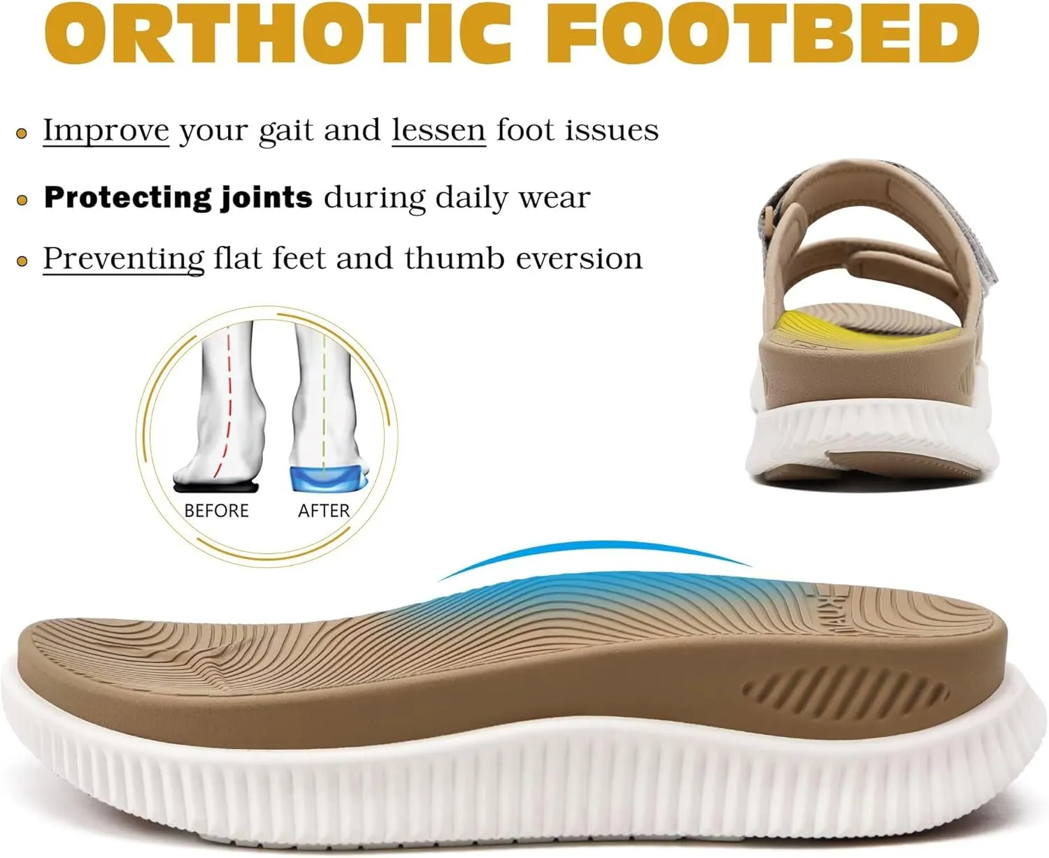 KuaiLu Womens Fashion Orthotic Slides Ladies Athletic Thick Cushion Recovery Sandals Adjustable Strap Slip On Walking Sandles With Comfortable Plantar Fasciitis Arch Support