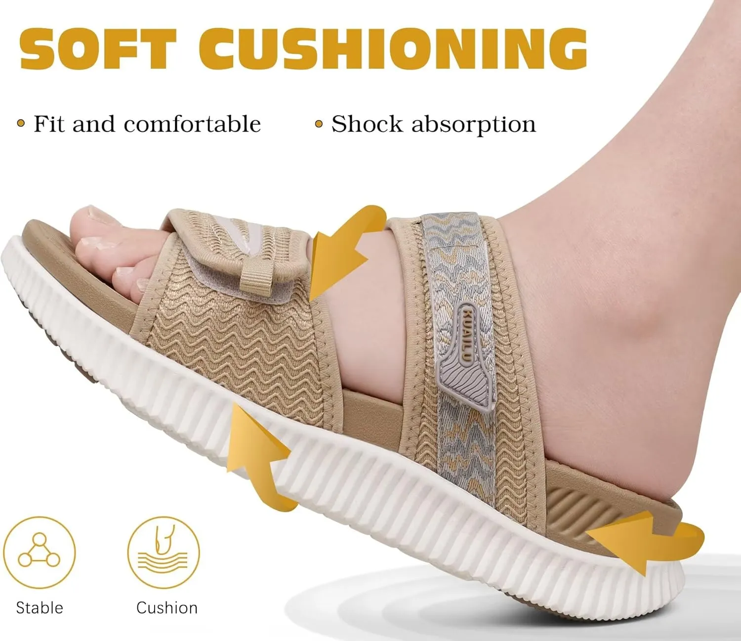 KuaiLu Womens Fashion Orthotic Slides Ladies Athletic Thick Cushion Recovery Sandals Adjustable Strap Slip On Walking Sandles With Comfortable Plantar Fasciitis Arch Support