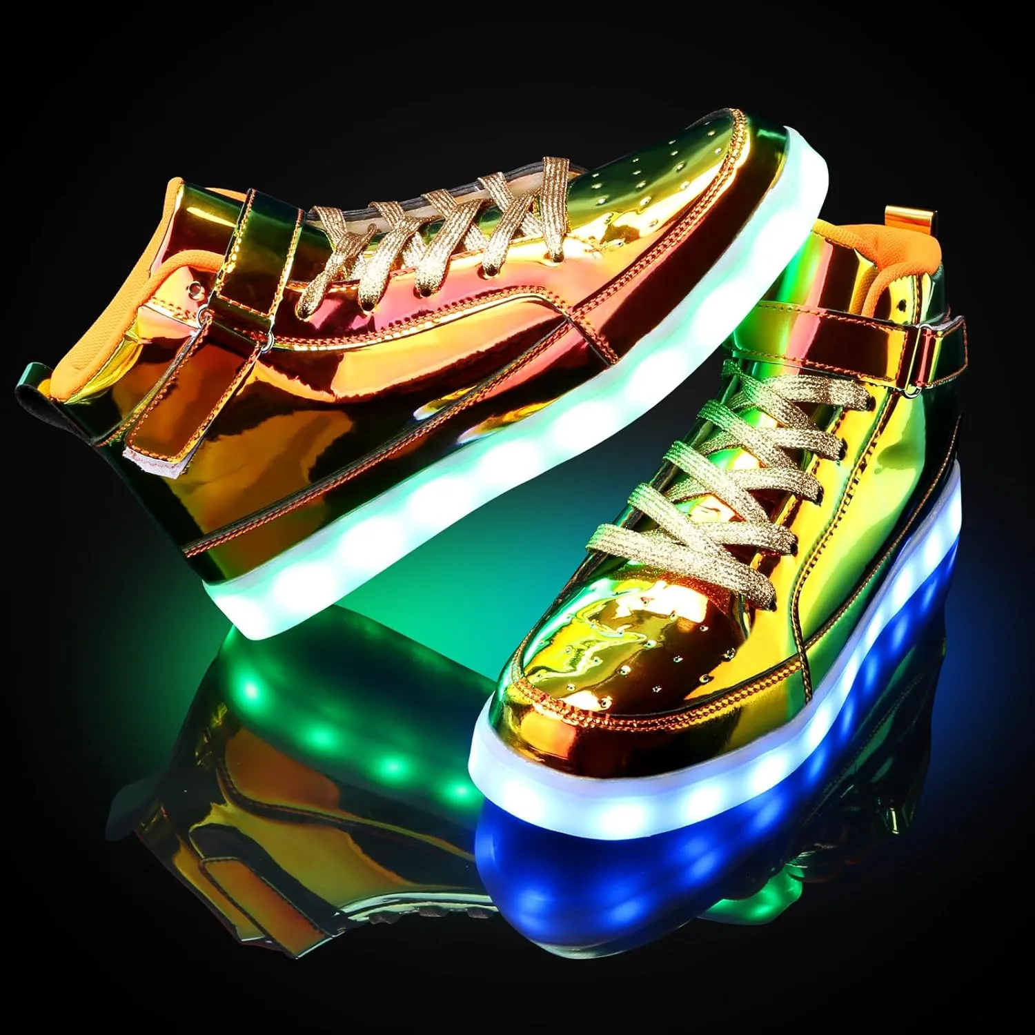 KUNWFNIX Light Up High Top Adult LED Sneakers - Multicolor, Men's & Women's - Glow in The Dark - USB Rechargeable - Dancing Parties