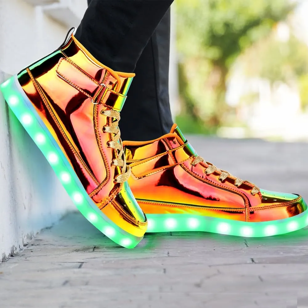 KUNWFNIX Light Up High Top Adult LED Sneakers - Multicolor, Men's & Women's - Glow in The Dark - USB Rechargeable - Dancing Parties