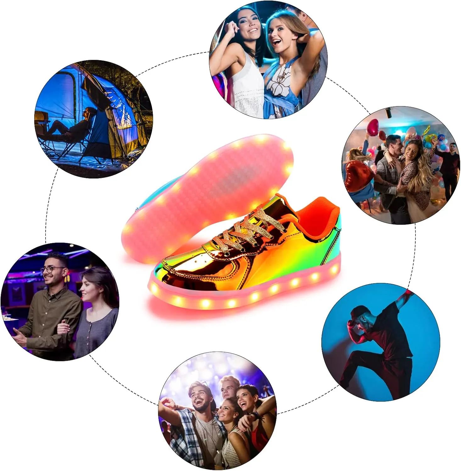 KUNWFNIX Light Up High Top Adult LED Sneakers - Multicolor, Men's & Women's - Glow in The Dark - USB Rechargeable - Dancing Parties
