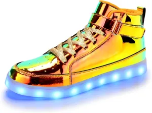 KUNWFNIX Light Up High Top Adult LED Sneakers - Multicolor, Men's & Women's - Glow in The Dark - USB Rechargeable - Dancing Parties