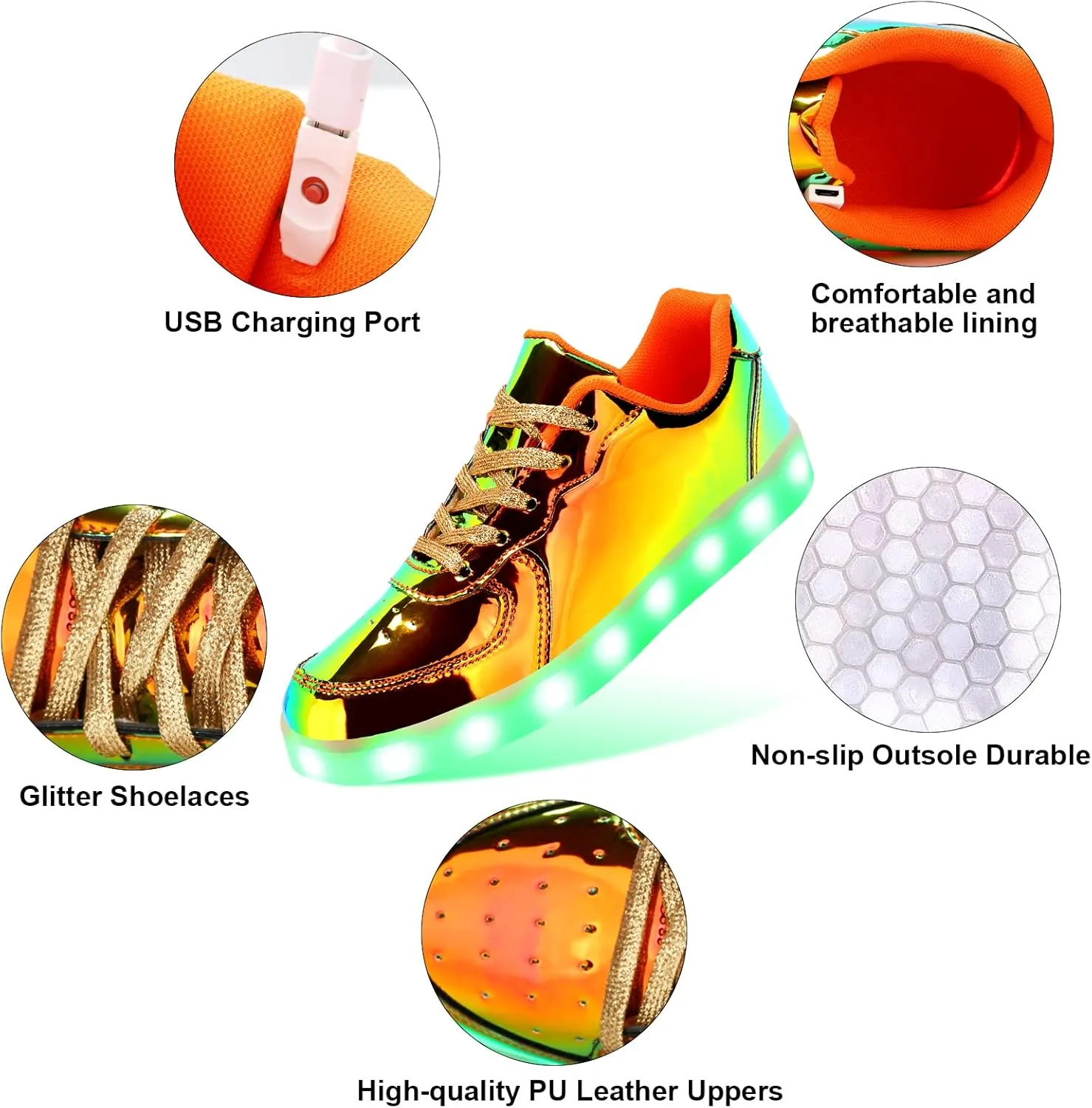 KUNWFNIX Light Up High Top Adult LED Sneakers - Multicolor, Men's & Women's - Glow in The Dark - USB Rechargeable - Dancing Parties