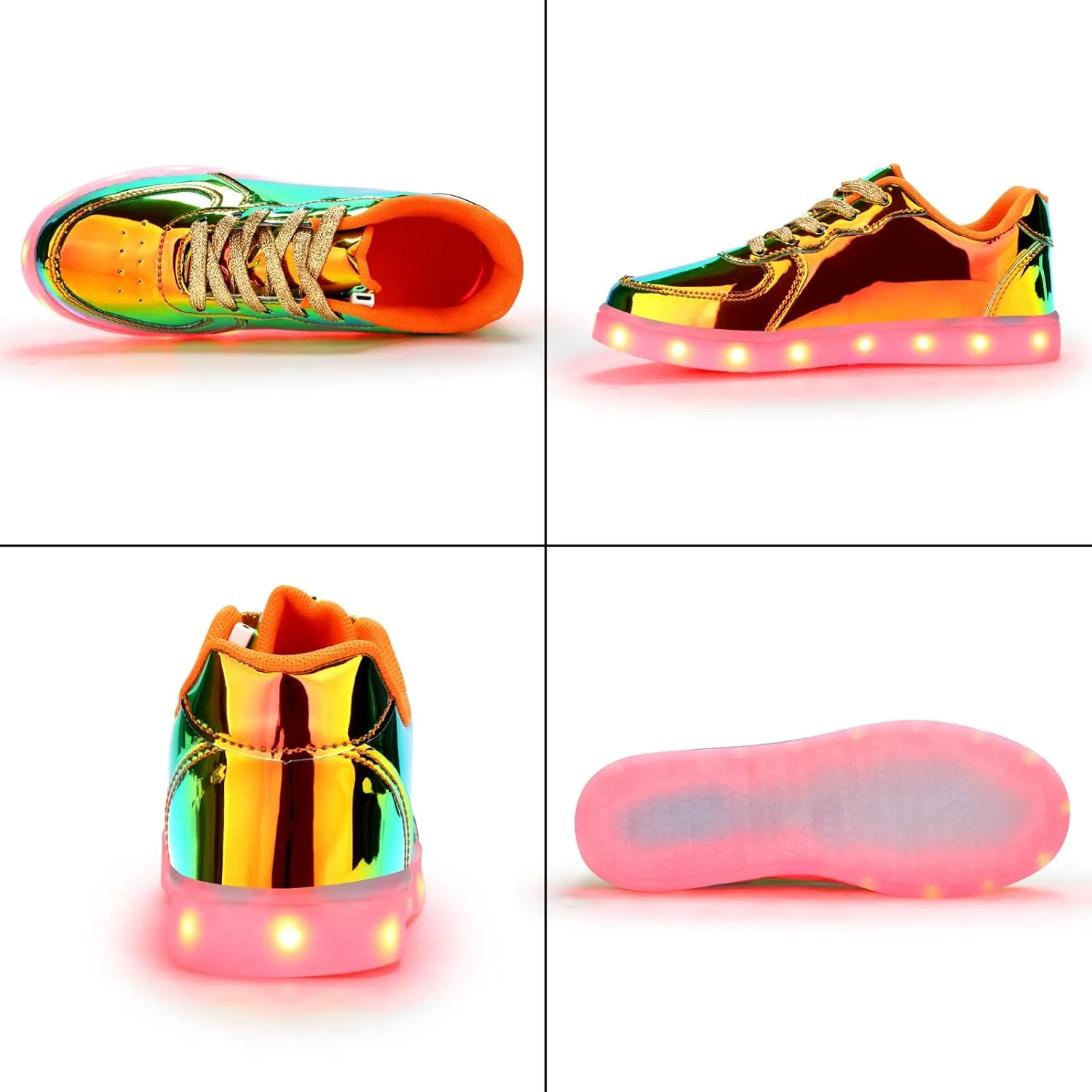 KUNWFNIX Light Up High Top Adult LED Sneakers - Multicolor, Men's & Women's - Glow in The Dark - USB Rechargeable - Dancing Parties