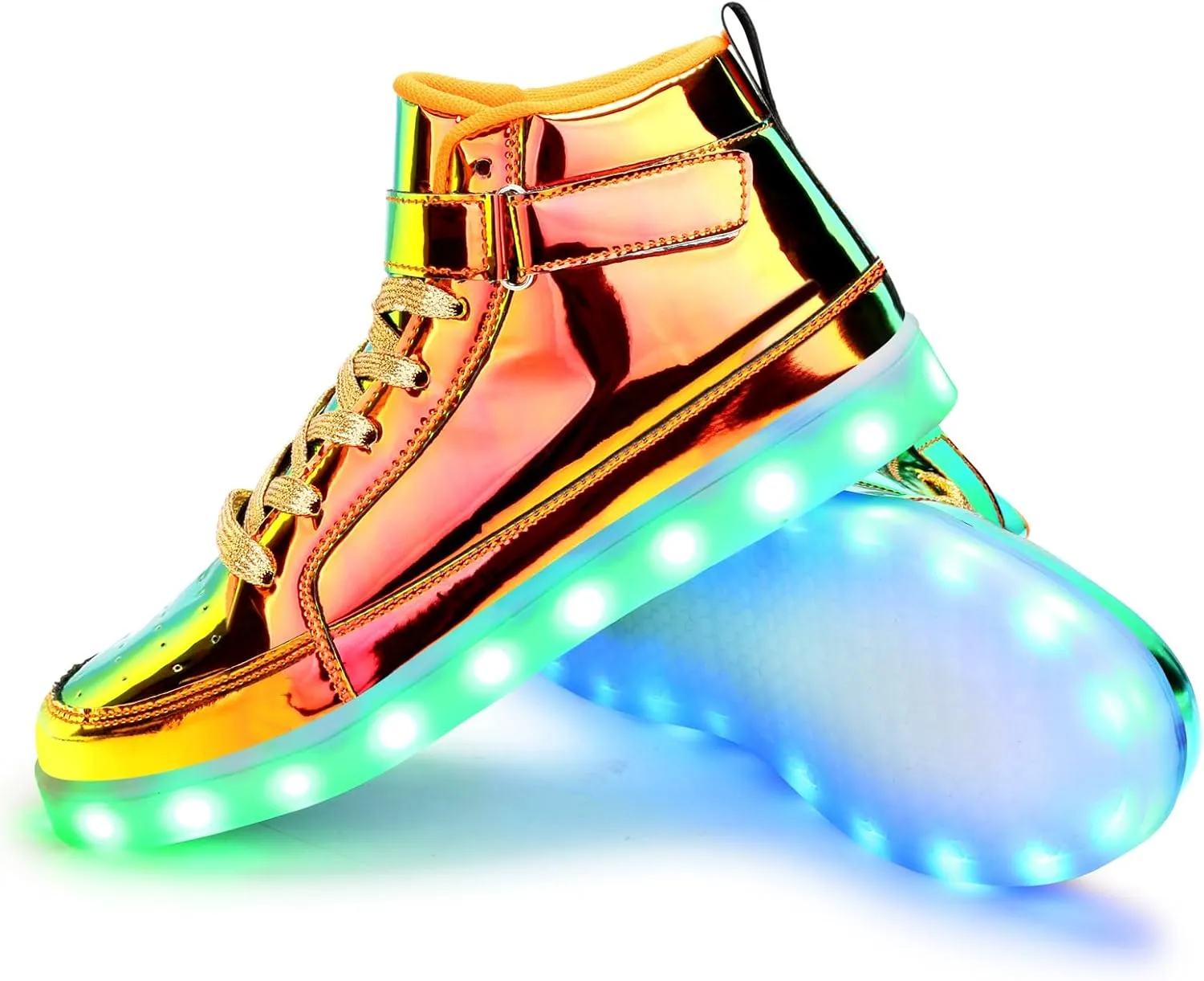 KUNWFNIX Light Up High Top Adult LED Sneakers - Multicolor, Men's & Women's - Glow in The Dark - USB Rechargeable - Dancing Parties