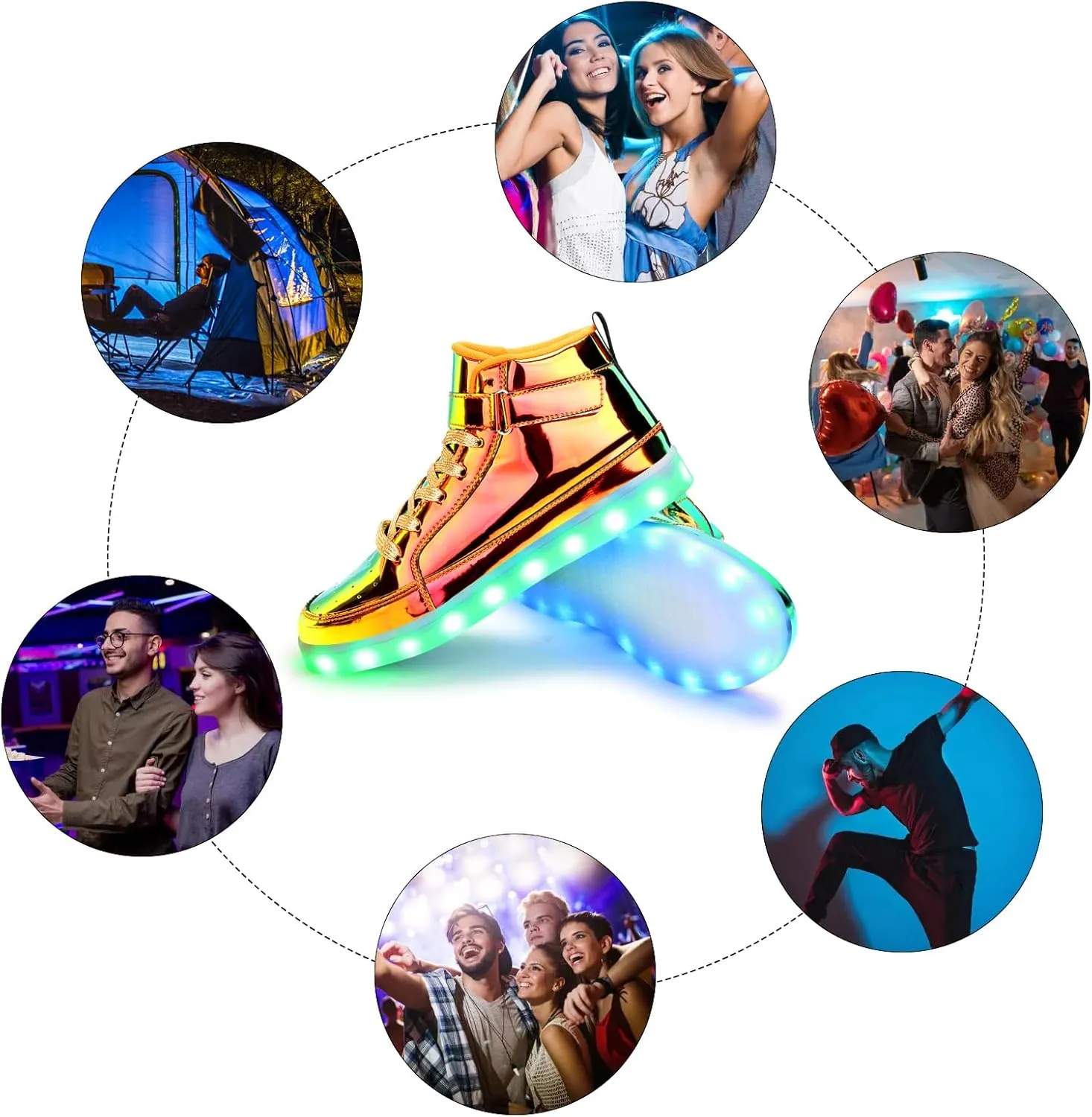 KUNWFNIX Light Up High Top Adult LED Sneakers - Multicolor, Men's & Women's - Glow in The Dark - USB Rechargeable - Dancing Parties